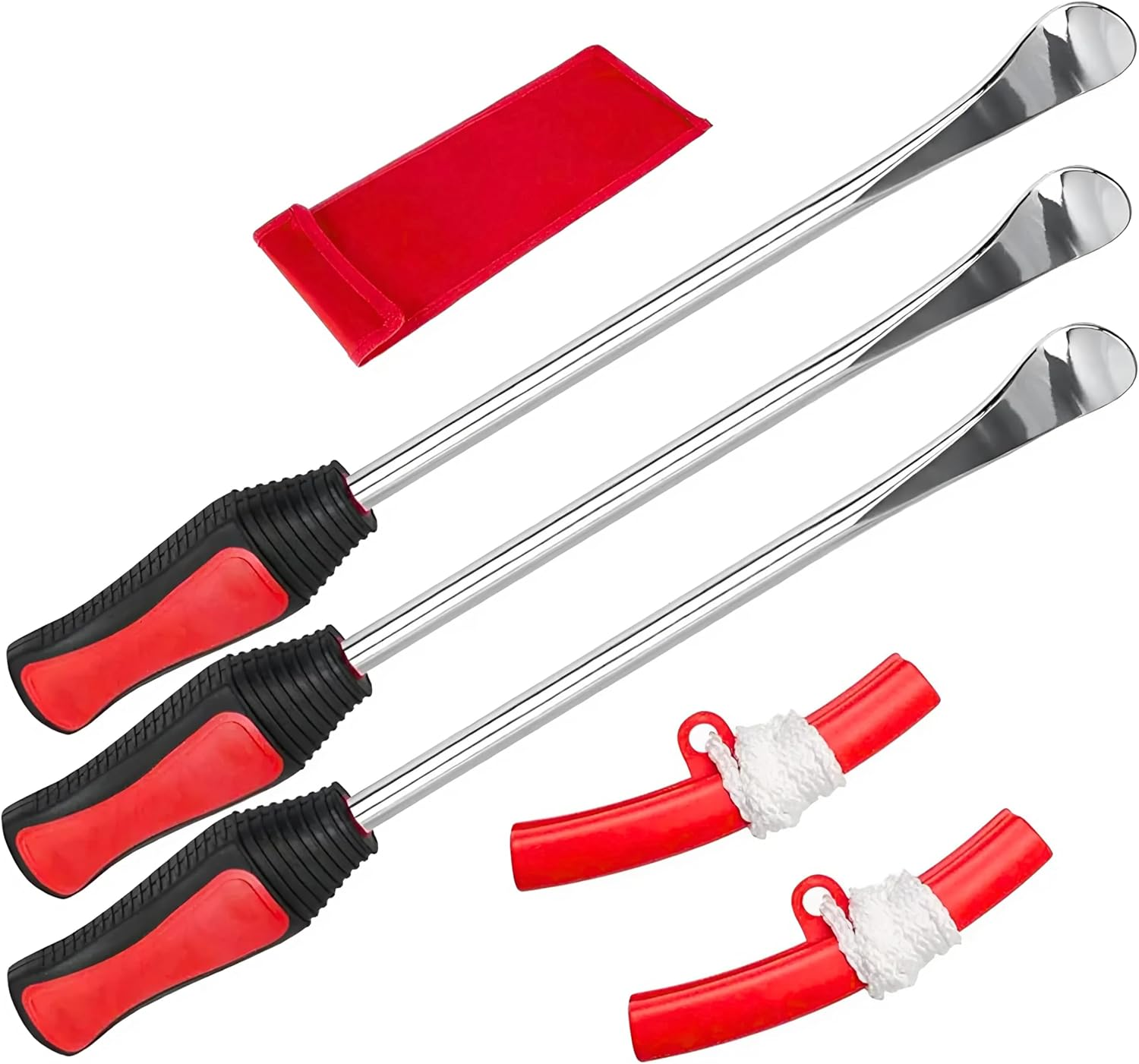 EZONEDEAL 5 in 1 Tire Levers Spoon Set - 3 Tire Lever Tool Spoon + 2 Wheel Rim Protectors Tool Kit for Motorcycle Bicycle Bike Car Tire Changing Removing-Red, Tire Repair Kit image number 3