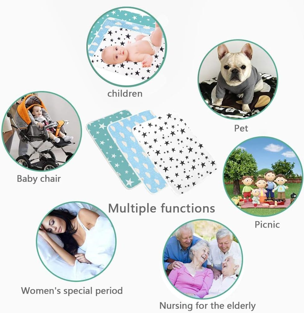 3 Pack Dipper Changing Pad, Maveek Portable Toddler Diaper Changing Pad Waterproof Baby Change Mats Premium Change Pad Liner Bed Pad Play Mat(Green&White&Blue) - Greygreen image number 6