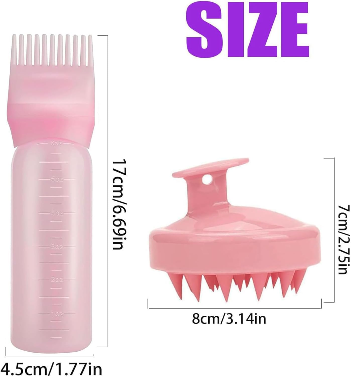 4Pcs Root Comb Applicator Bottle and Hair Massage Brush ，Hair Oil Dye Applicator with Graduated Scale for Precise Application Ideal for Coloring and Scalp Treatment (Pink) image number 5