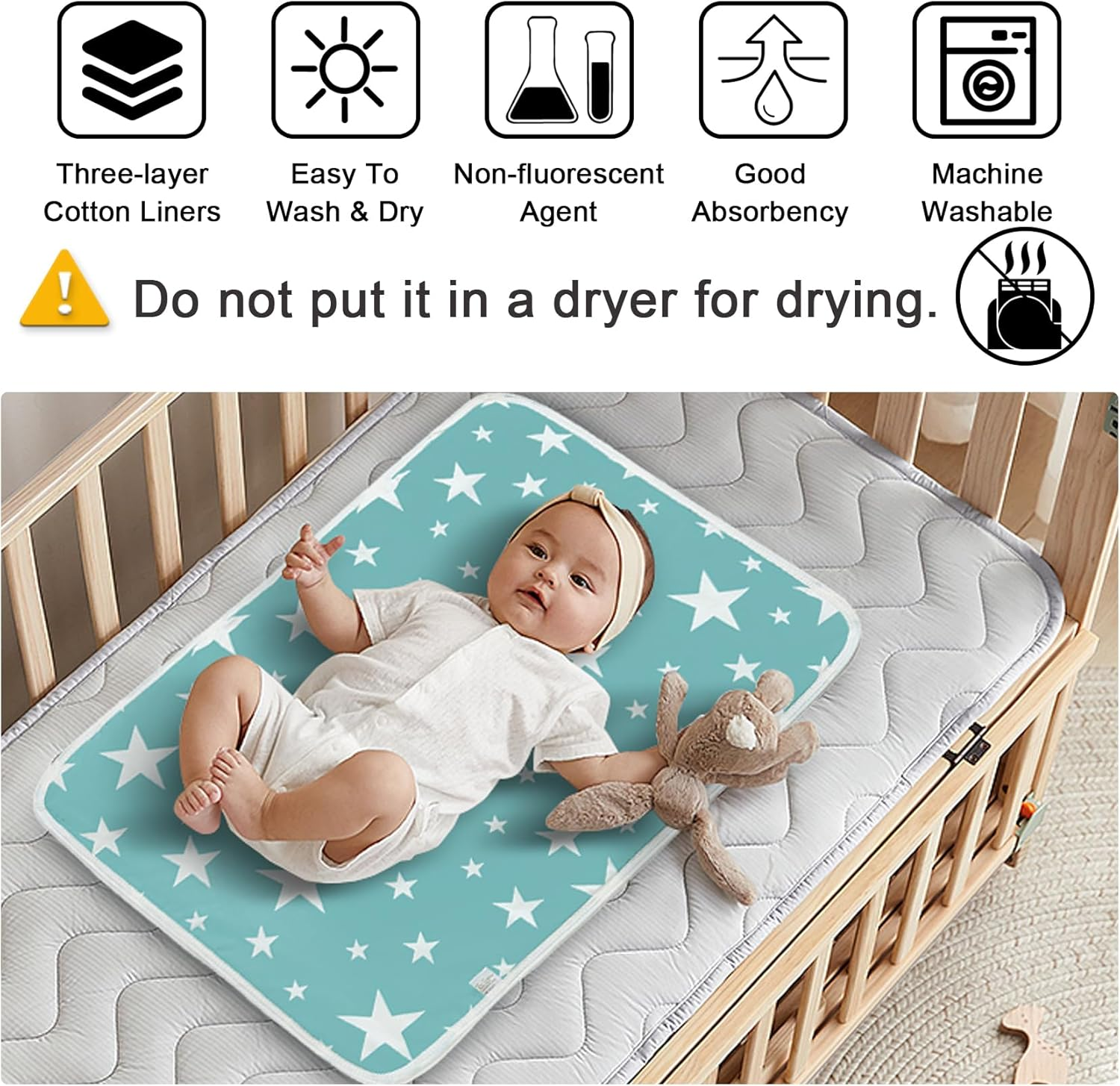 3 Pack Dipper Changing Pad, Maveek Portable Toddler Diaper Changing Pad Waterproof Baby Change Mats Premium Change Pad Liner Bed Pad Play Mat(Green&White&Blue)