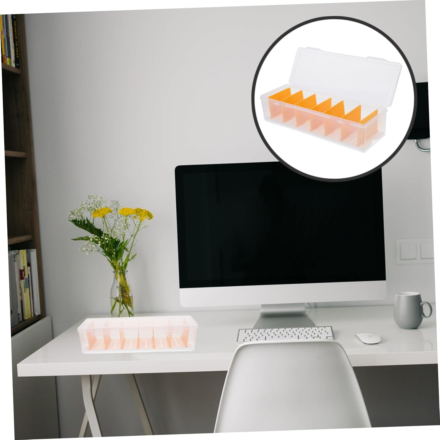 Data Cable Storage Box Mini Cord Organizer Compact Electronic Organizer for Desk Cable Management Box Lid Storage Cord Concealer for Office image number 1