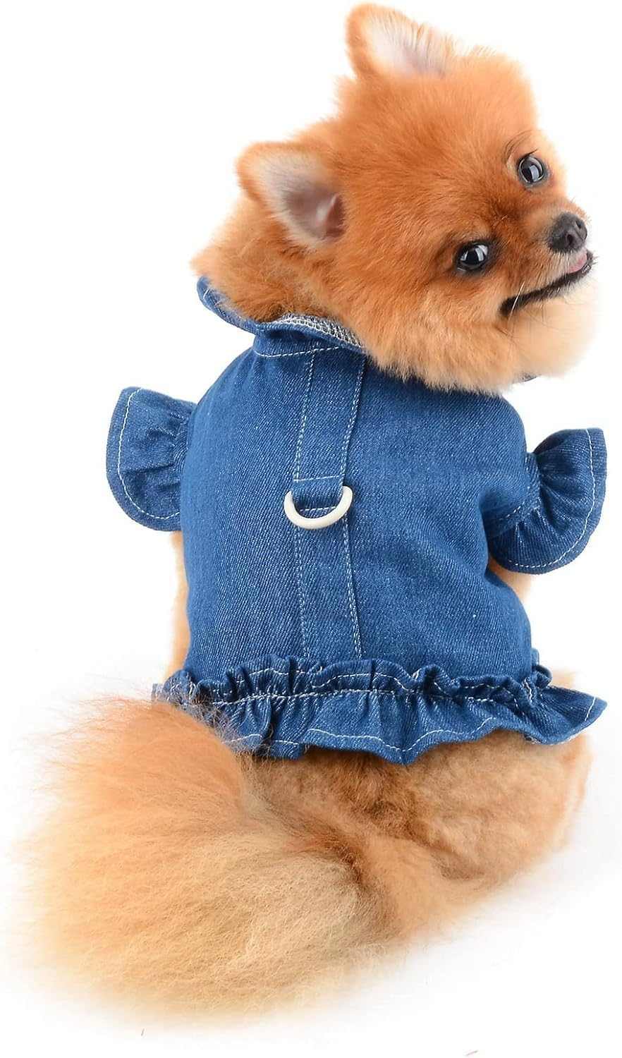Pet Denim Harness Vest Shirt with D-Ring for Small Dogs Cats Soft Comfort Ruffles Jean Jacket for Outdoor Walking (Dark Blue, S) image number 6