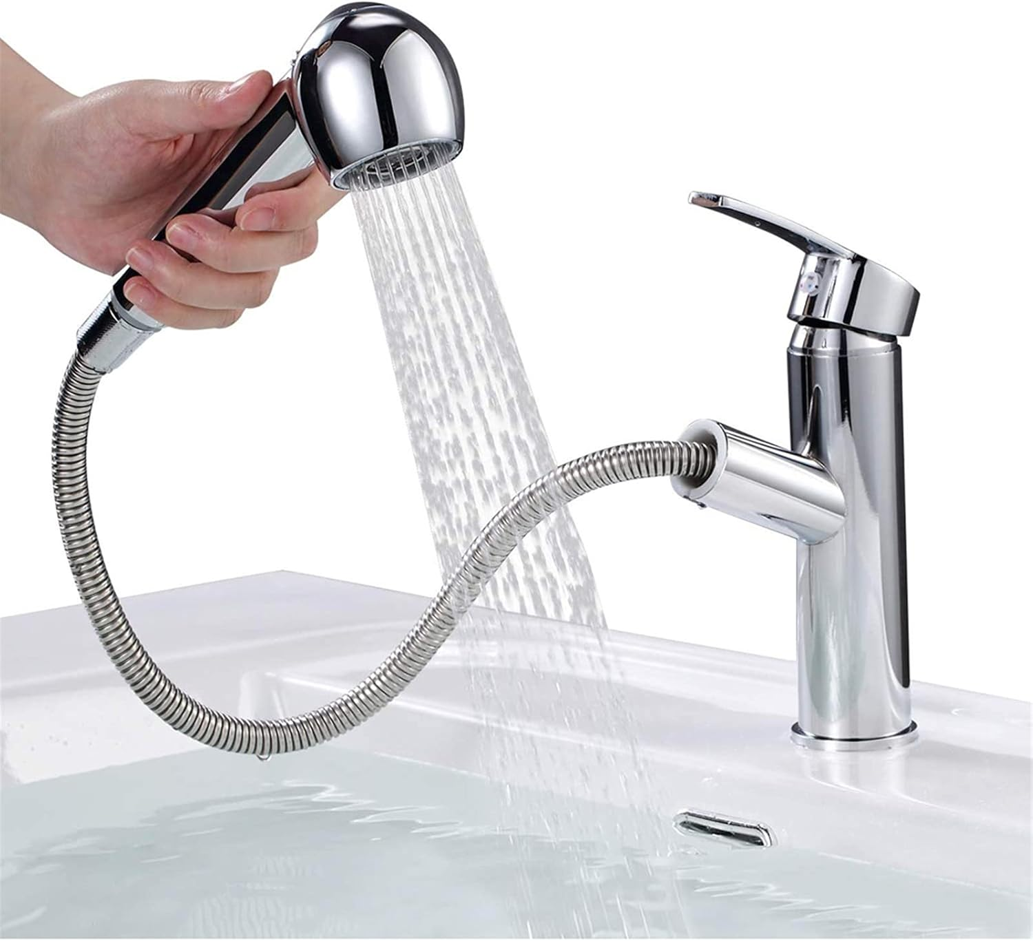 LESANGBAIHUODIAN Kitchen Sink Pull down Faucet Head Replacement 2-Functions Pull Out Sprayer Head Chrome Polished (Color : Picture) image number 2