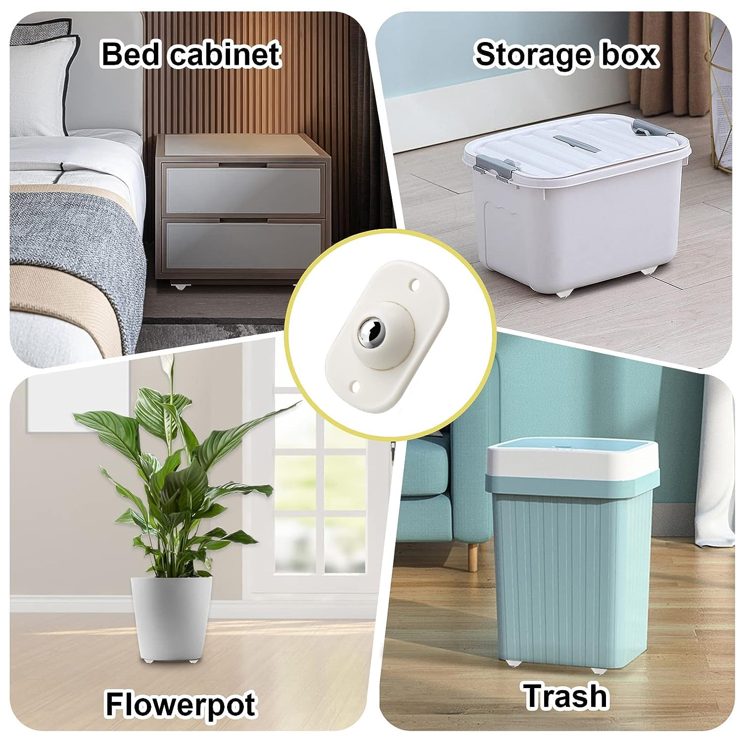 16PCS Adhesive Swivel Casters Wheels,Stainless Steel Paste Universal Mini Wheel,360 Degree Rotation Sticky White Pulley for Furniture Castors,Bins Bottom Storage Box,Furniture Trash Canrage Box image number 5