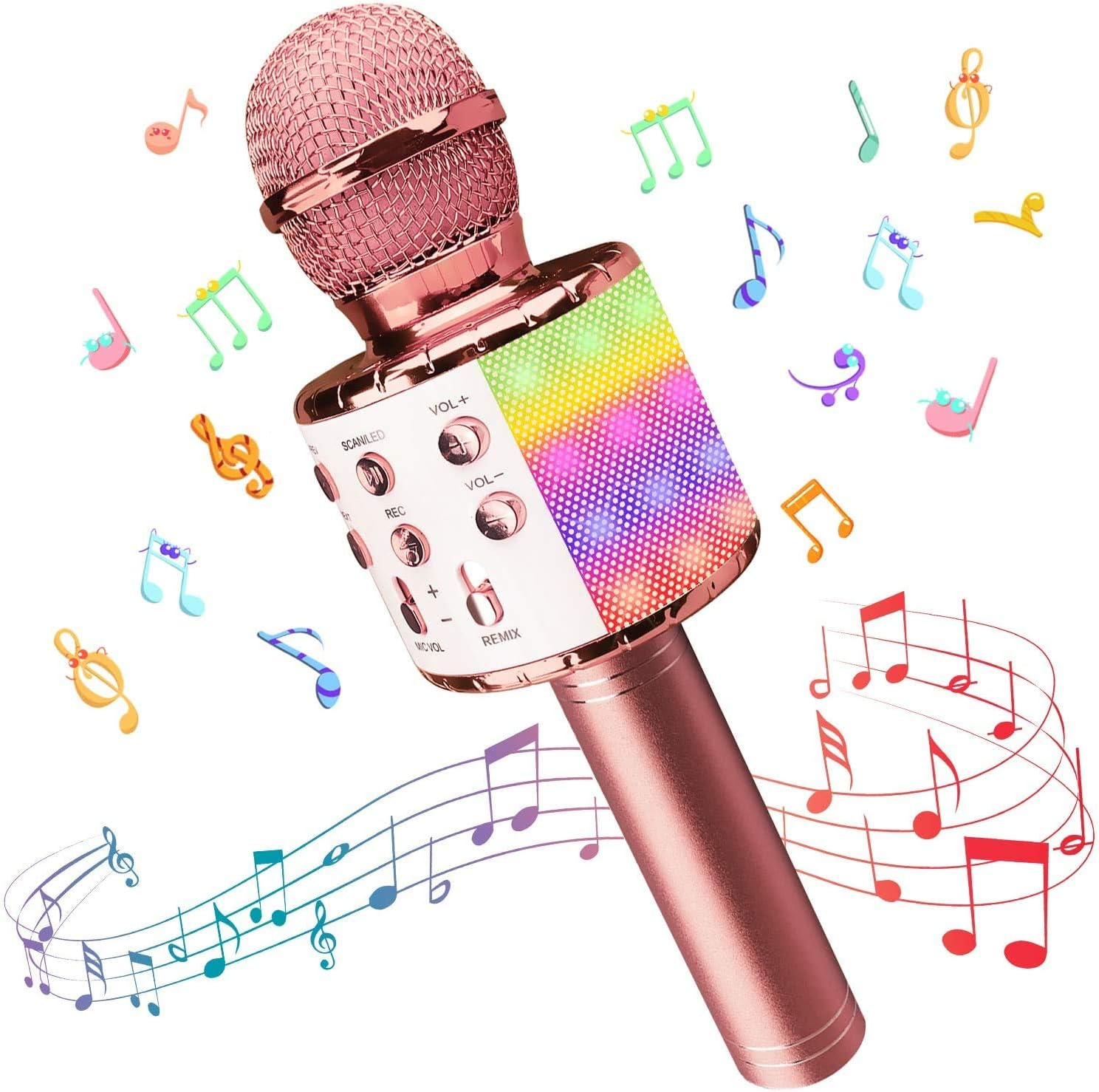 Wireless Bluetooth Karaoke Microphone with Controllable LED Lights, Xkey 4 in 1 Portable Karaoke Machine Speaker for Android/Iphone/Pc, Best Gifts Toys for Girls & Boys (Black1)