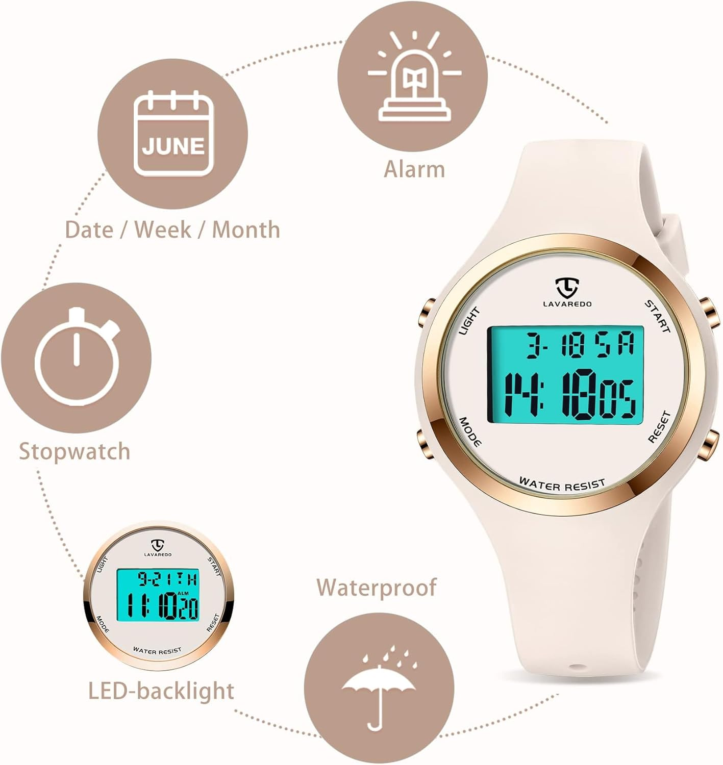 Watches for Women, Digital Watche Waterproof Outdoor Sport Women'S Watches, Stopwatch Wrist Watch Ladies Watches with Alarm Clock/Stopwatch/Chronograph, Gifts for Women/Girls image number 3