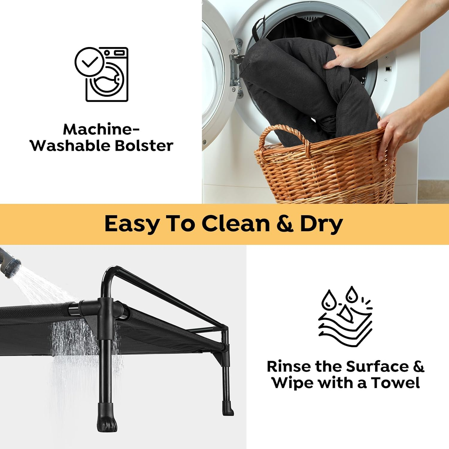 Veehoo Elevated Raised Dog Bed-Cooling Outdoor Dog Cot Bed for Large Sized Dogs Three-Sided Fence Raised Pet Cot with Mesh & No-Slip Feet Dog Hammock Bed with Removable Bolster-47 X 29" Black image number 1