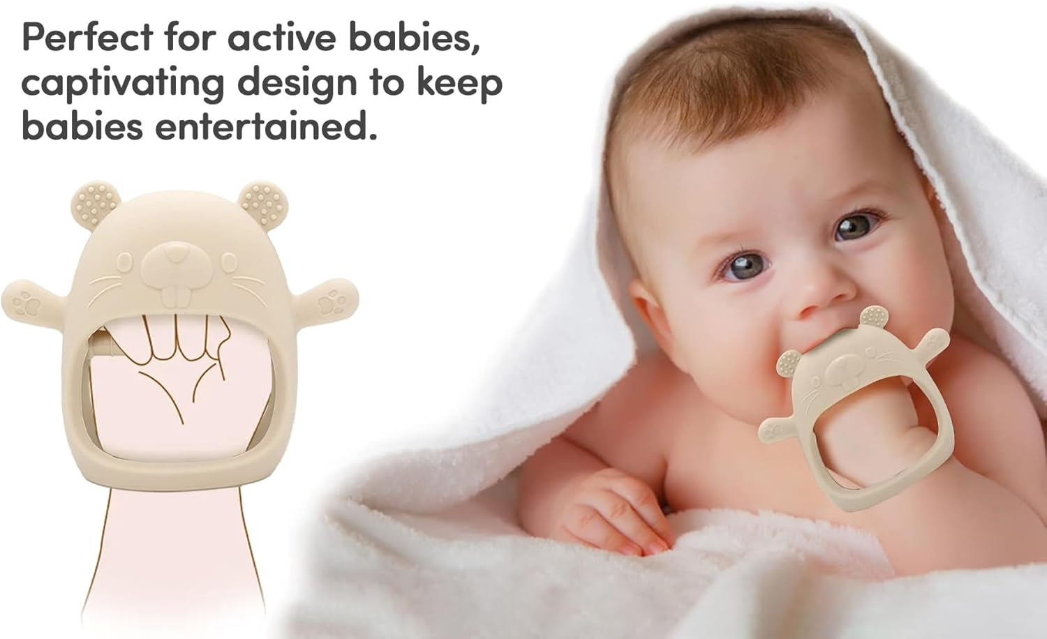 2 Pack Silicone Teething Mitten for Soothing Teething Pain Relief, BPA Free anti Dropping Wrist Hand Teether Toy, Baby Chew Toys for Sucking Needs (Chick - Blush Ivory) image number 1