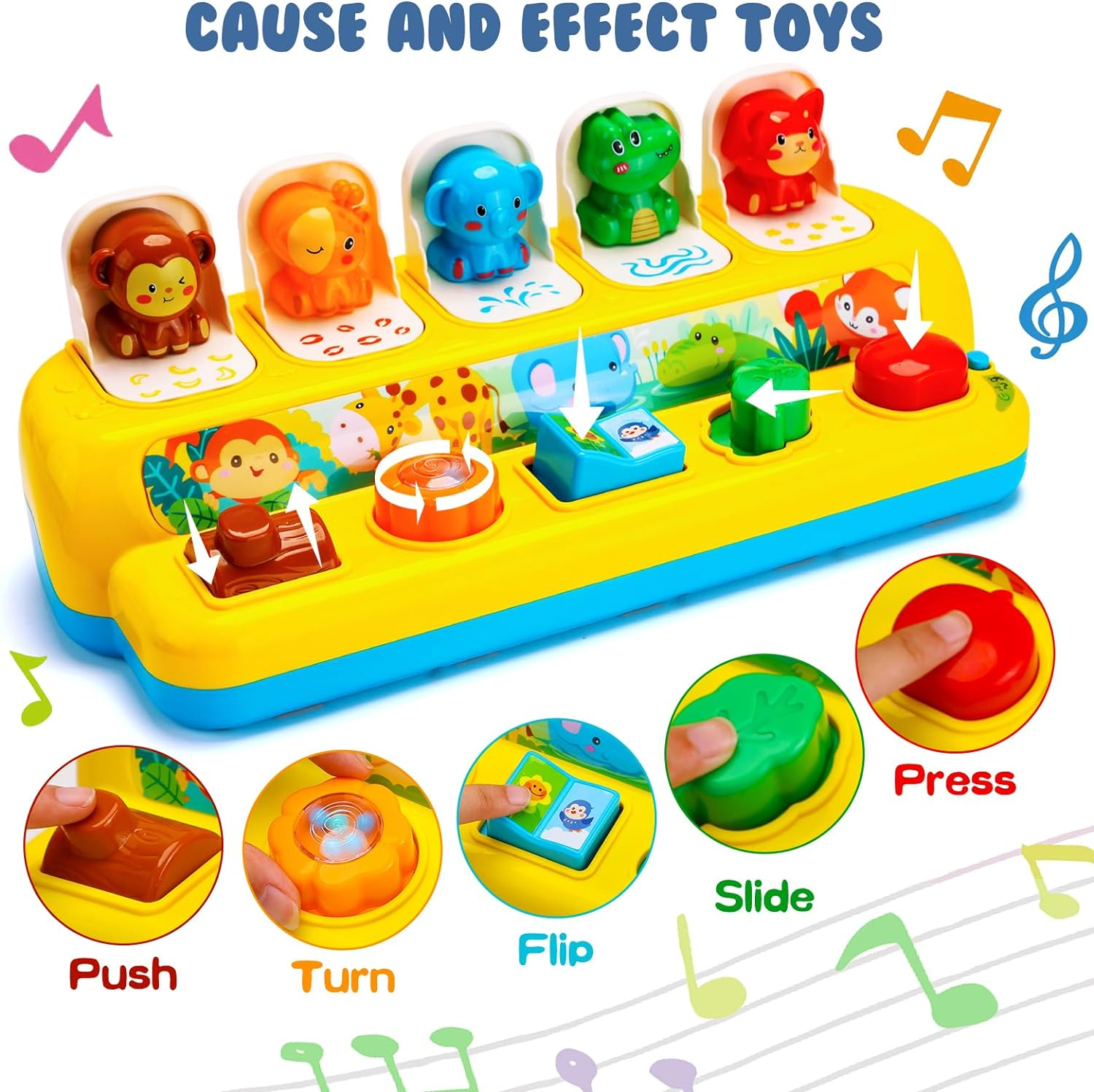 Interactive Pop up Animal Toys with Music & Light, Montessori Cause and Effect Toys for 1 Year Old Boy Girl Early Learning Musical Baby Toys 9-12-18 Months STEM Toddler Toys Age 1-2 Infant image number 1