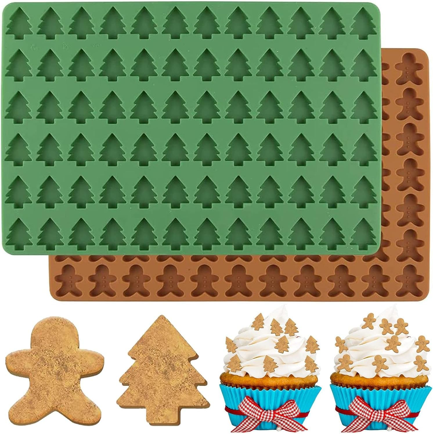 Anydesign Christmas Silicone Molds Mini Xmas Tree & Gingerbread Candy Chocolate Mould Christmas Non-Stick Fondant Baking Mold for Handmade Soap Pudding Jelly Cake Cupcake Topper Decor, 2Pcs image number 5