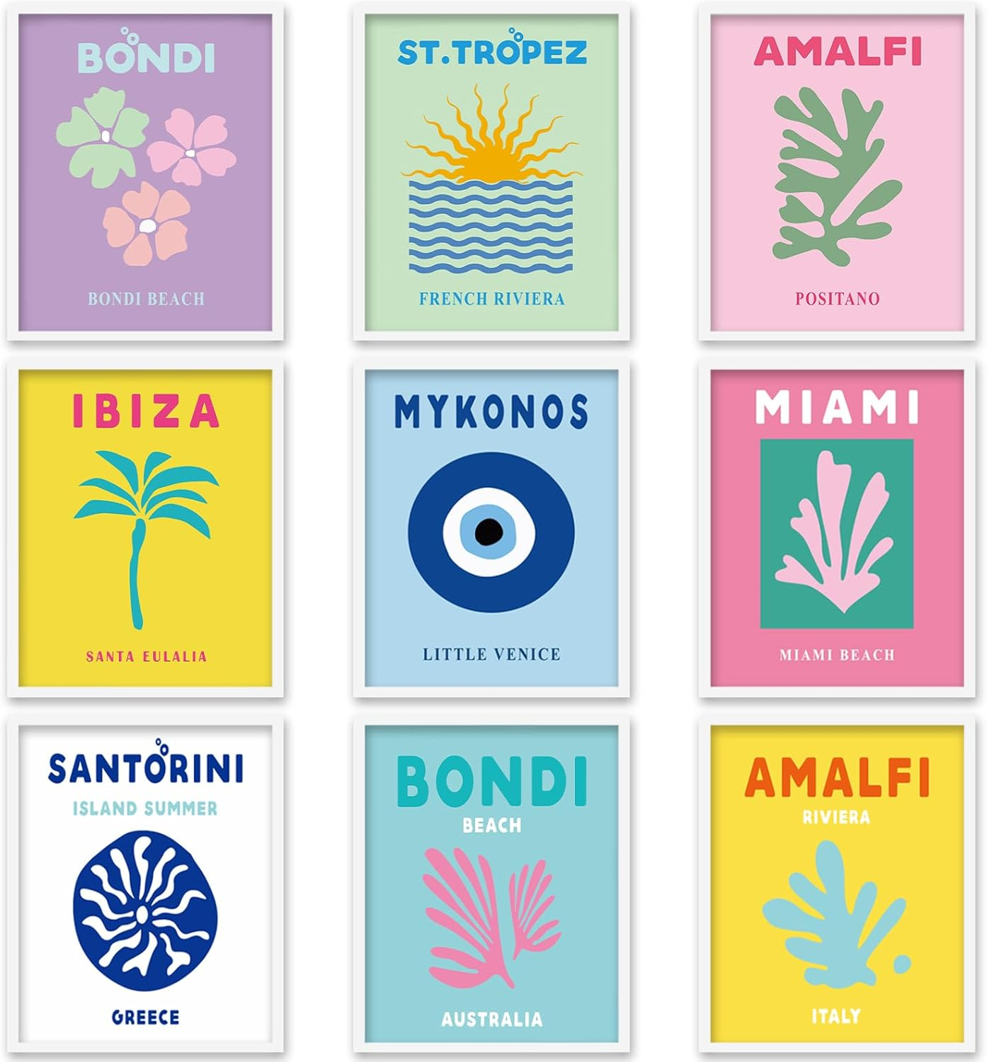 Whaline 9Pcs Preppy Travel Wall Art Prints Abstract Aesthetic Room Decor Colorful Minimalist Unframed Poster for Living Teen Girls Bedroom College Dorm Decor,10 X 12 Inch,Pink,(W7758) image number 6