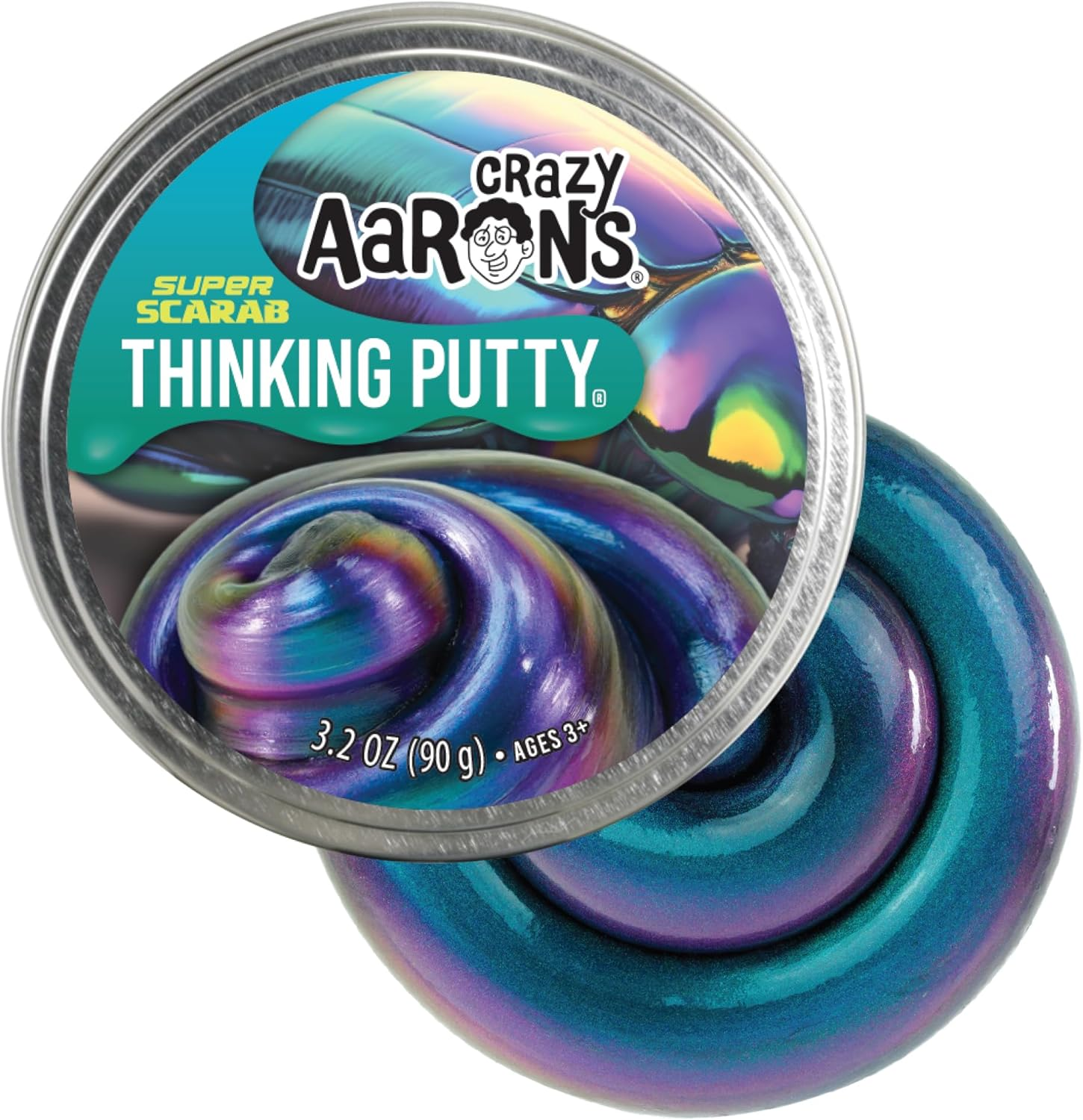 Crazy Aaron'S Thinking Putty 4" Tin - Super Illusions Super Scarab - Multi-Color Putty, Soft Texture - Never Dries Out 1 Ea,5516287 image number 2