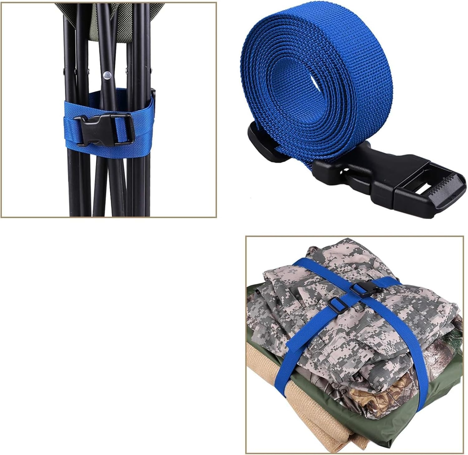 Luggage Straps, 4 Pack Heavy Duty Utility Webbing Strap Adjustable for Backpacking, Camping, Sleeping Bag Compression, Suitcases, with Quick Release Buckle Clip, Blue image number 3