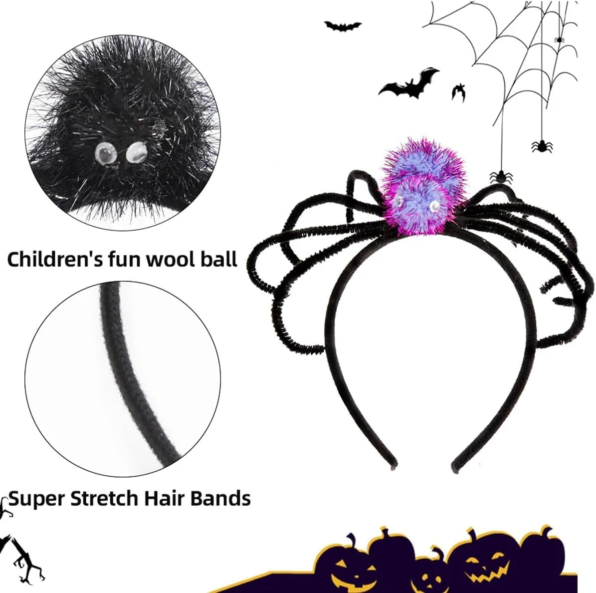 Spider Headpiece Halloween Headbands Cosplay Accessories Party Decorations Spooky Scary Creative Performances(Black、Purple) image number 4