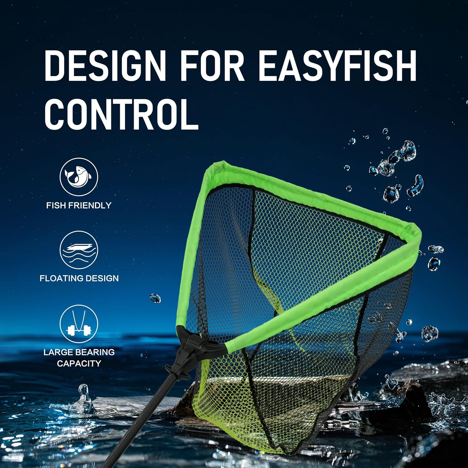 Black Paw Floating Fishing Net Foldable Telescopic Fish Landing Net Rubber Coated Fishing Net for Kayak, Fly, Trout, Fishing Net Freshwater Saltwater - B4:20" Hoop Size Green Length 65" image number 6