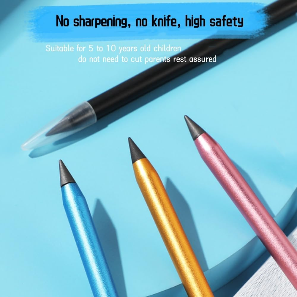 4 Pcs Forever Pencil,Metal Inkless Pencils Eternal, Metal Mechanical Pencil 0.5, Erasable Pens, Unlimited Writing Eternal Pencil, Infinity Reusable Mechanical Pencil with 4 Replaceable Nib image number 2