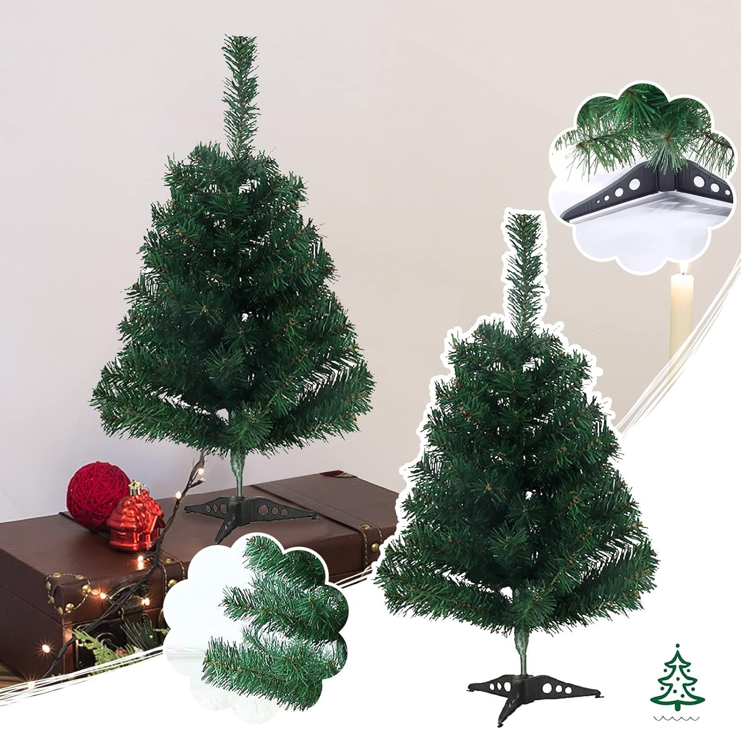 18 Inch Mini Christmas Tree, Desktop Artificial Small Christmas Tree, Table Slim Pencil Skinny Fake Christmas Tree for Office Christmas Decorations image number 3