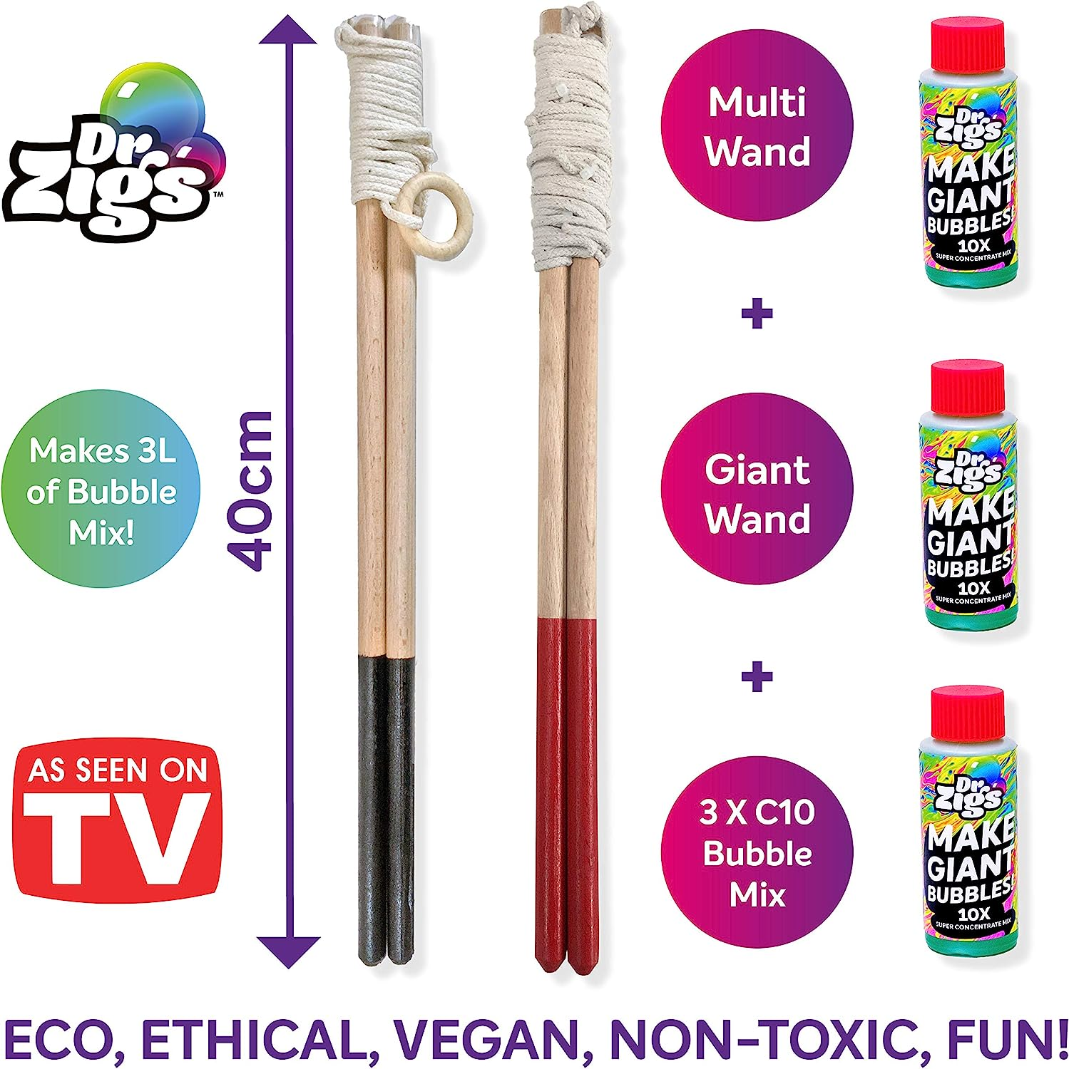 Dr Zigs Eco Giant Bubble Kit - Jumbo Set - Sustainable Wands and Professional Grade Solution, Outdoor, Garden Fun Toy. image number 3