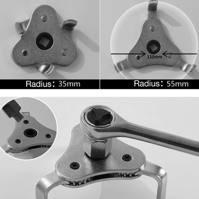 AIMALL 3-Leg Adjustable Oil Filter Removal Wrench Tool, 65&ndash;110Mm Range, Universal Auto Engine Filter Remover with Non-Slip Steel Jaws, Fits 1/2" & 3/8" Drive Ratchet Tools, Heavy-Duty Chrome Finish image number 3