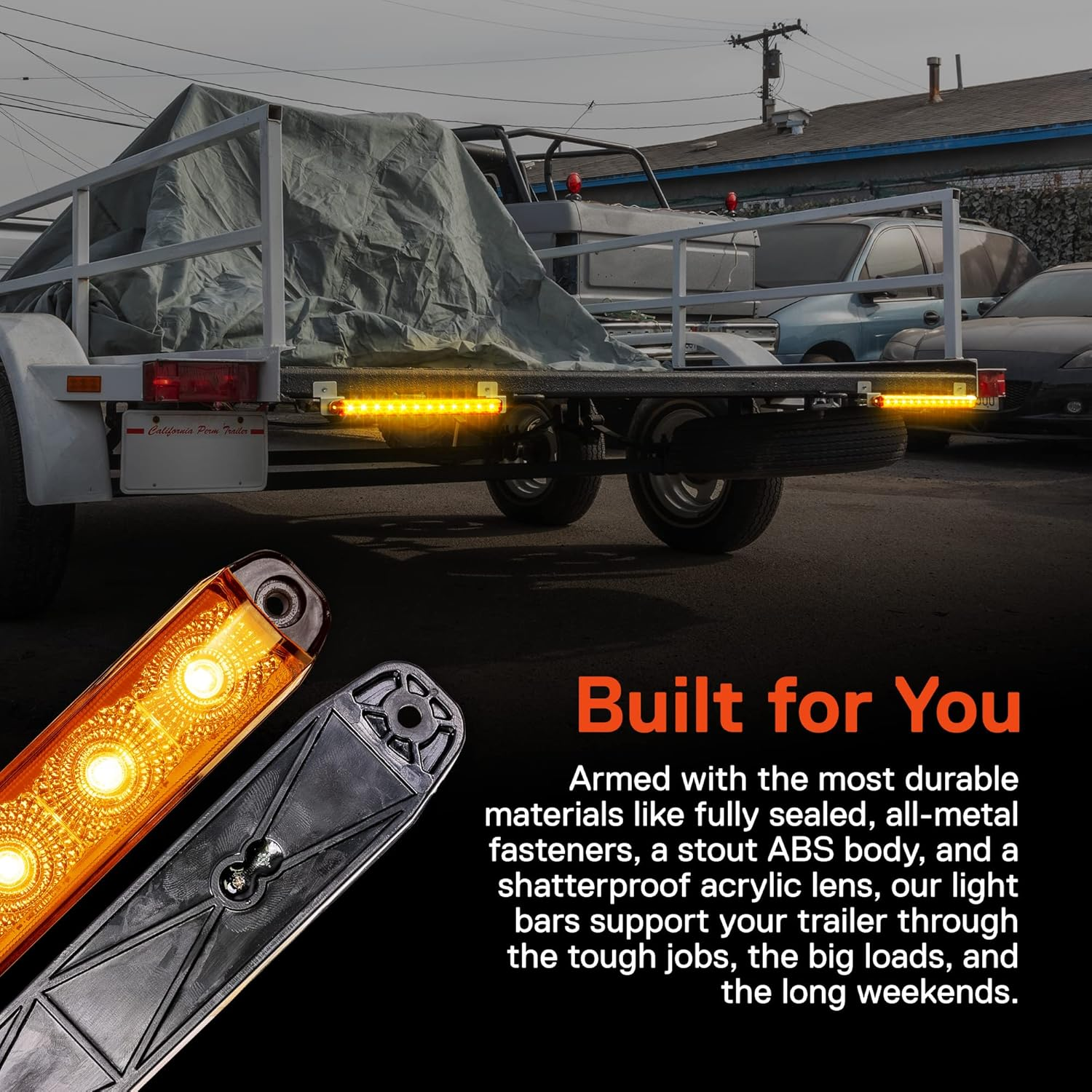 TRUE MODS 16" 12 Amber LED Light Bar [Hazard + Sequential Turn Signal] [DOT FMVSS 108] [SAE I6P2] [IP67 Submersible] Running Side Marker Rear Trailer Light for Motorcycle Utility Boat image number 1
