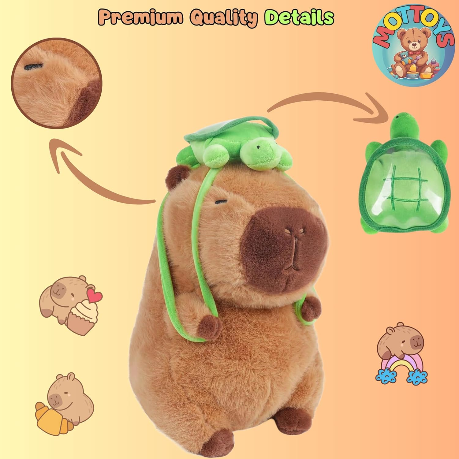 Capybara Cute Plush - 8 Inch Stuffed Animal Plushies - Children'S Toy with Turtle Backpack - Soft Pillow for Home Decorations - Hugging Figures for Boys and Girls (Capybara with Turtle)