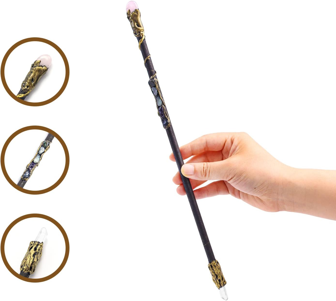 Fine Handcrafted Crystal Magic Wand Pink Crystal White Crystal Gemstone Magic Wand Cosplay Magic Wand for Witches and Wizards - A image number 5