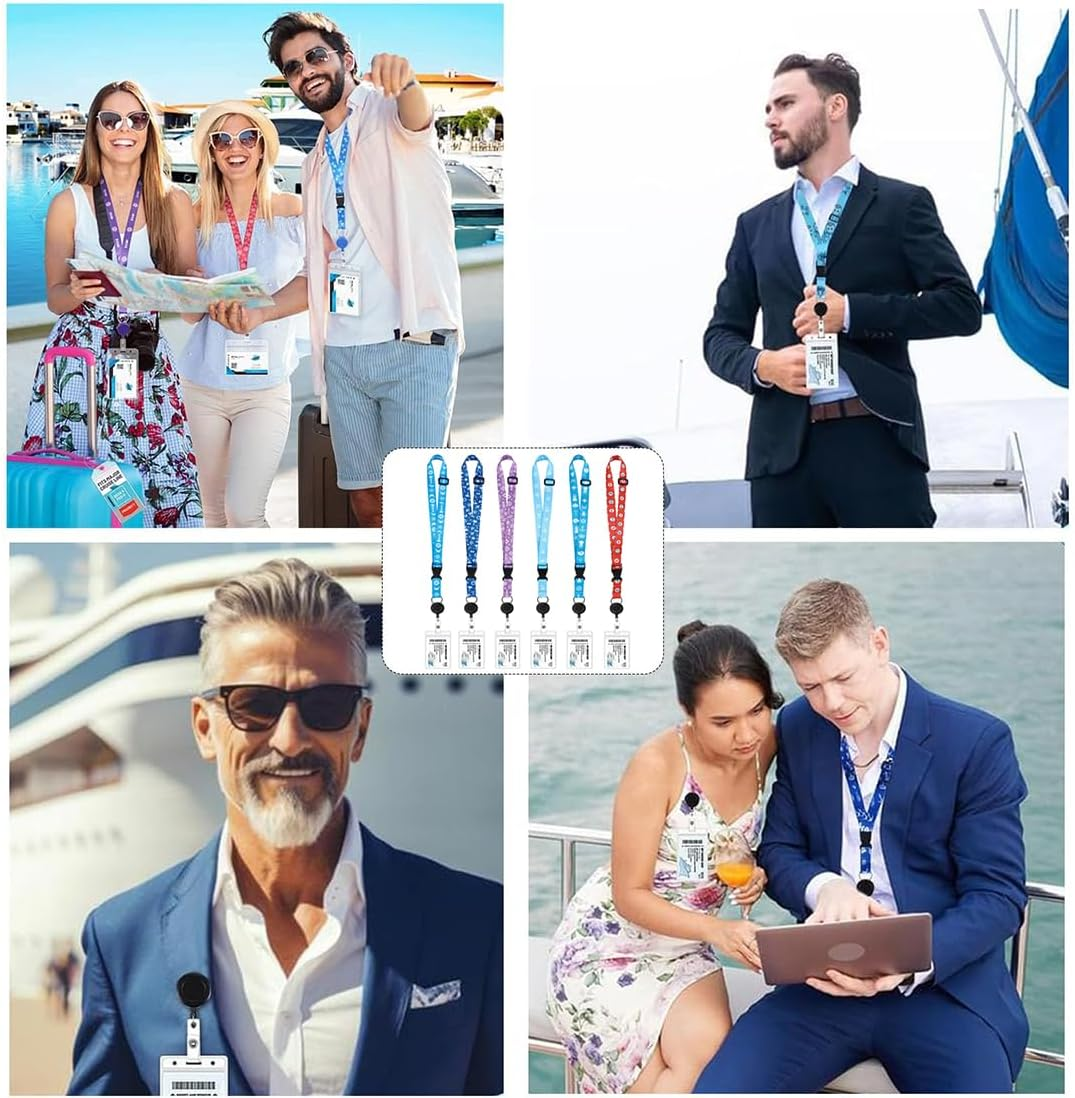 6Pack Cruise Lanyard Set - Retractable with Waterproof ID Badge Reel Holder, Adjustable Nautical Lanyard with Detachable Buckle for Ships Key Cards image number 5