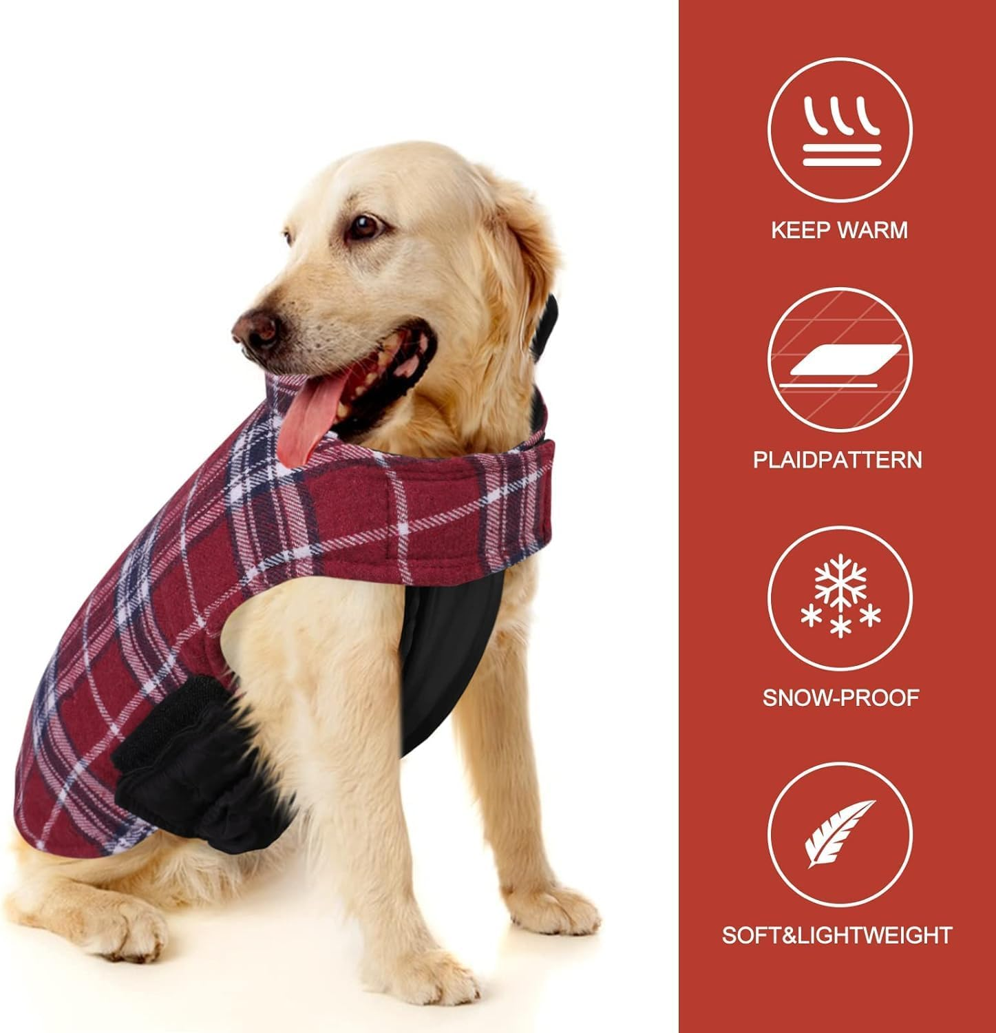 Dog Jackets for Winter Windproof Waterproof Reversible Dog Coat for Cold Weather Plaid Warm Dog Vest for Small Medium Large Dogs (Red Checkered, XL) image number 6