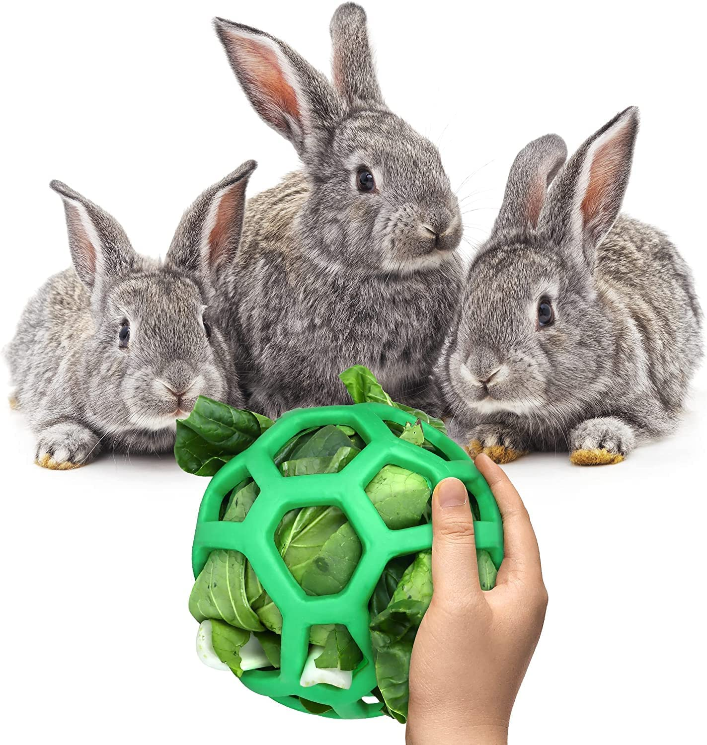Rabbit Guinea Pig Hanging Hay Feeder Ball Small Animal Feeder Rack Dispenser Food Balls Toy Pet Grass Play Hay Chew Ball Grass Vegetable Hanging Holder for Small Animals Pet Hamster Bunny Rabbit image number 3