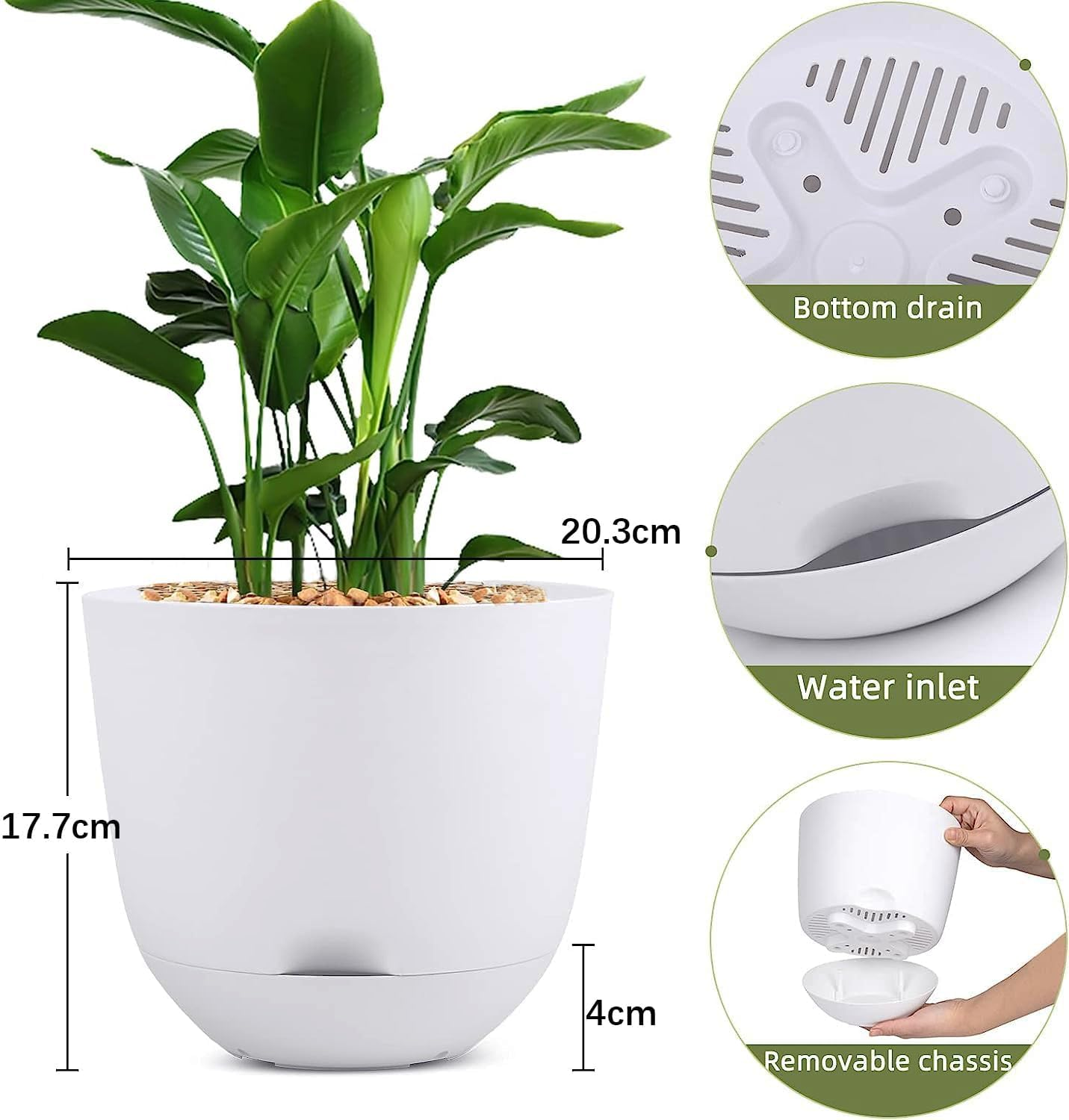 2 Pieces of 20Cm Self Watering Planters High Drainage with Deep Saucer Reservoir,For Indoor & Outdoor Garden Flowers Plant Pot (Green) image number 2