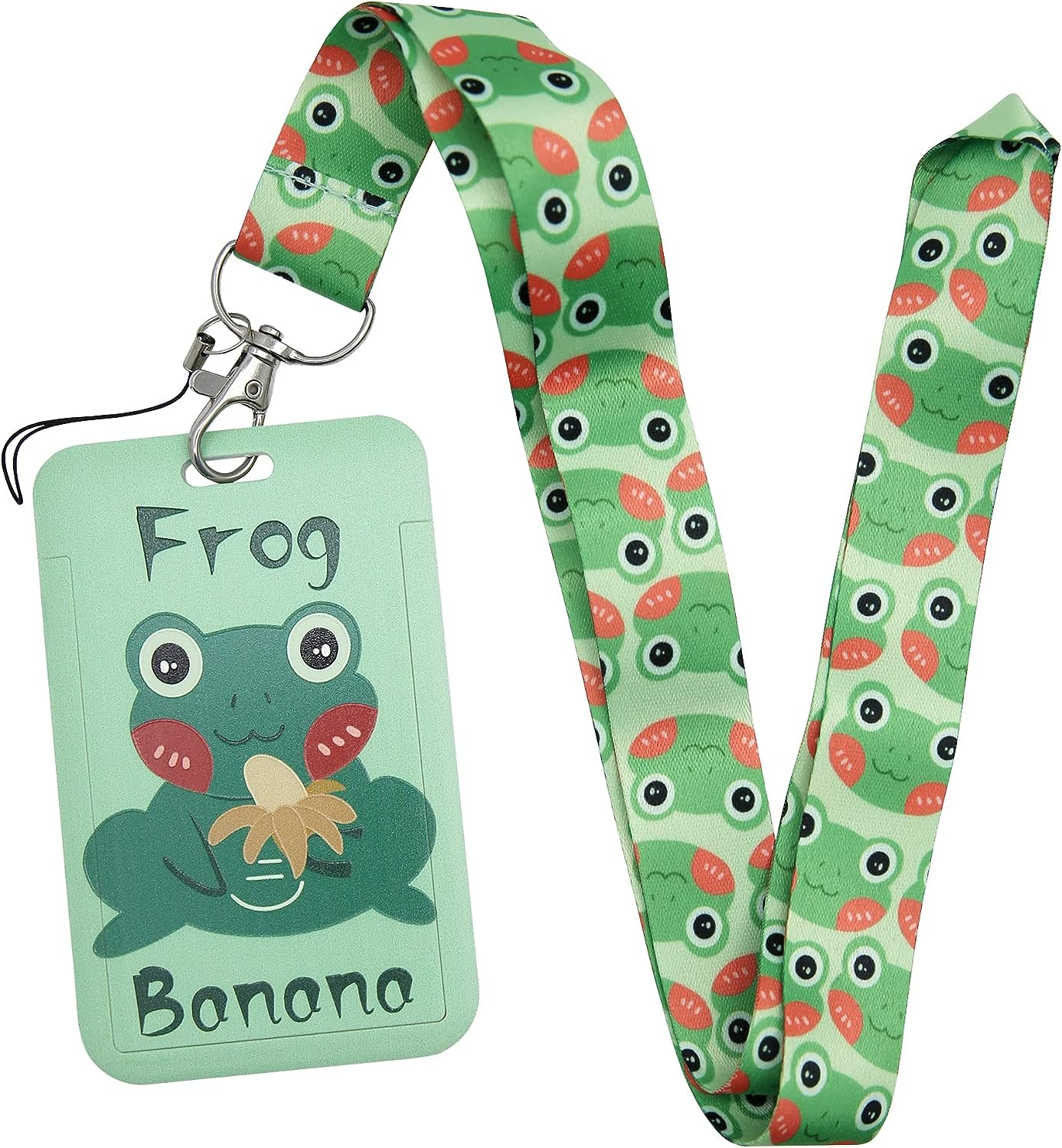 Cute Frog Lanyard with ID Badge Holder, Animal Cartoon Green Neck Keychain Strap for Keys Women Teacher Students Daughter School Work, Frog image number 6