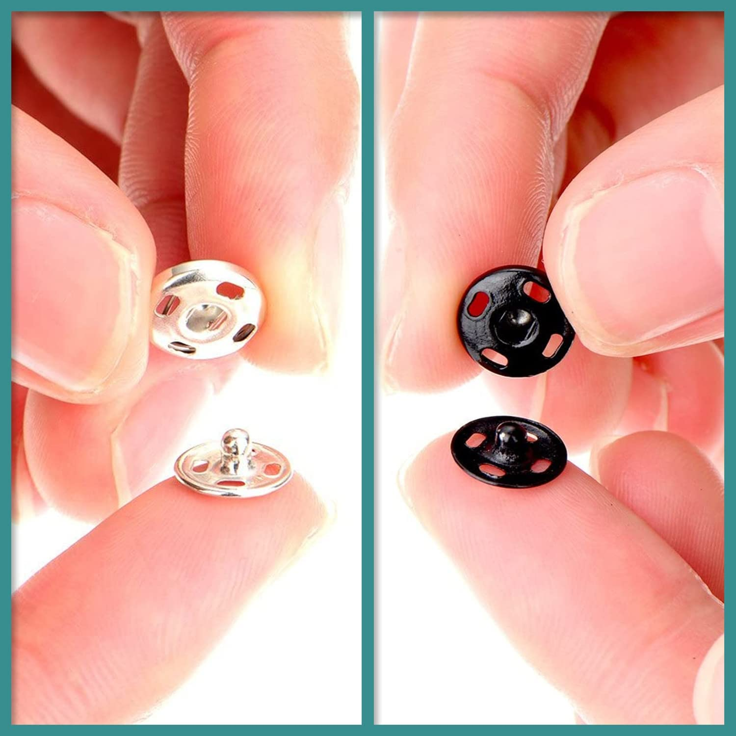 120 Sets Sew-On Snap Buttons, 8 Mm & 10 Mm Metal Snaps Fasteners Spring Press Studs Buttons for Sewing Clothing, Black & Silver image number 1