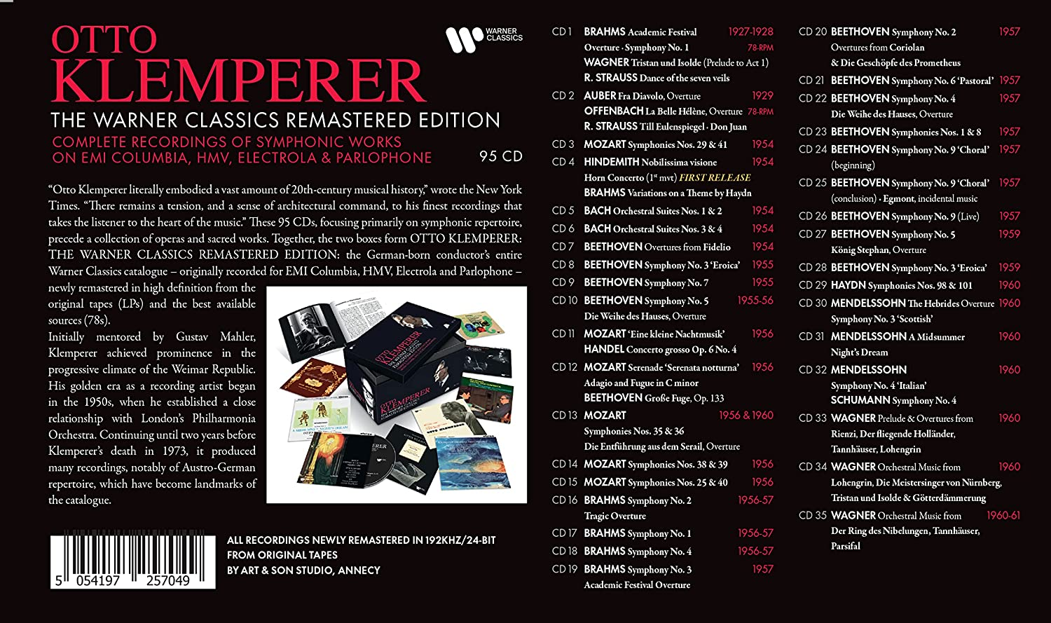 Otto Klemperer: the Warner Classics Remastered Edition Vol. 1 (Orchestral) - 95CD Boxset image number 3