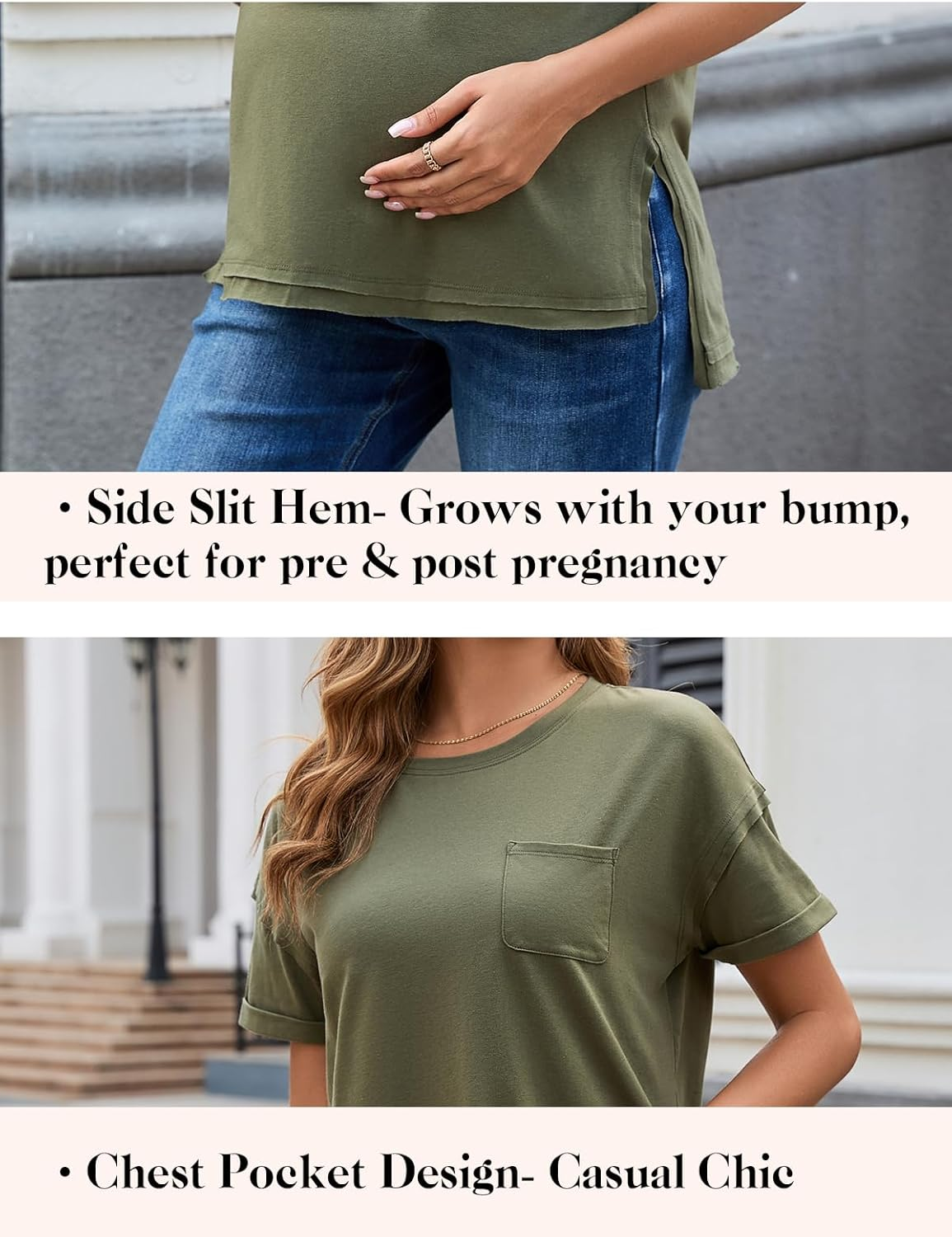 Ecavus Women'S Maternity T-Shirt Oversized Short Sleeve Loose Fit Cotton Blend Pregnancy Top Casual Wear image number 4