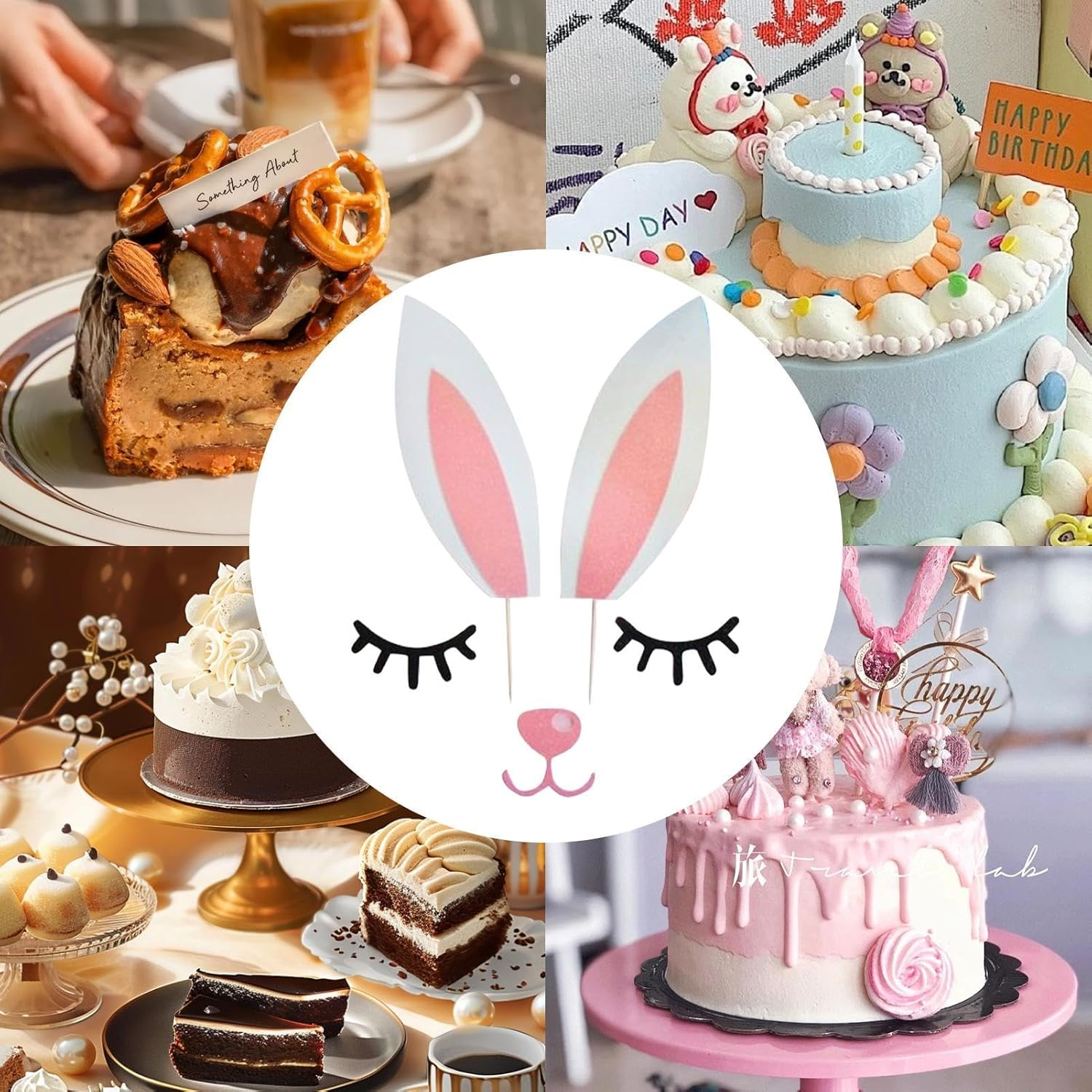 Cake Decoration Cards, Deer Antler Bunny Ears Cake Decoration, Festive Cake Decorating Dessert Toppers for Christmas Wedding Birthday image number 1