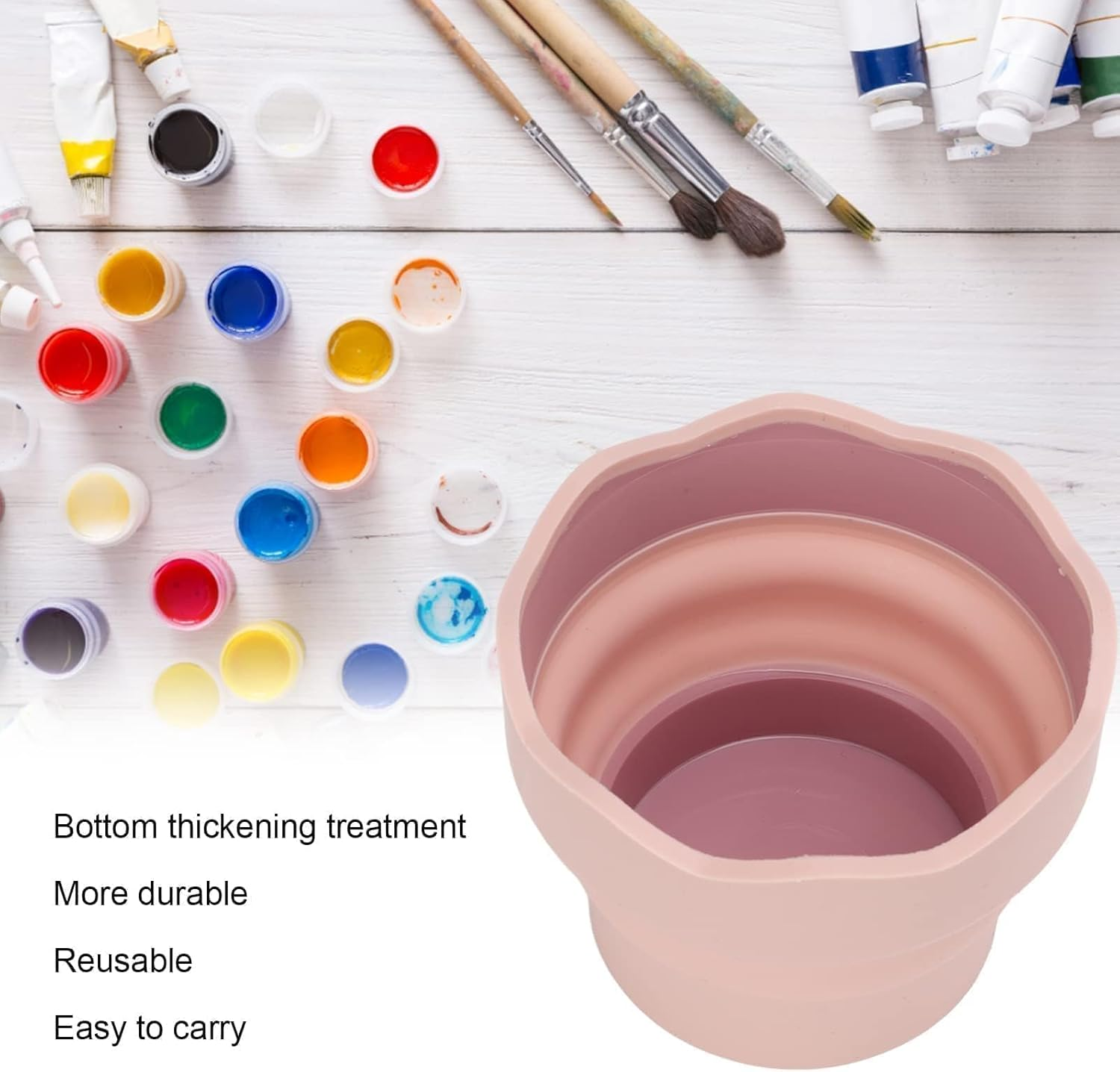 2PCS Collapsible Paint Brush Washer, Portable Silicone Washing Bucket Brush Holder Brush Cleaner Painting Water Cup Collapsable Cups for Watercolor Oil Painting(Pink) - Blue image number 4