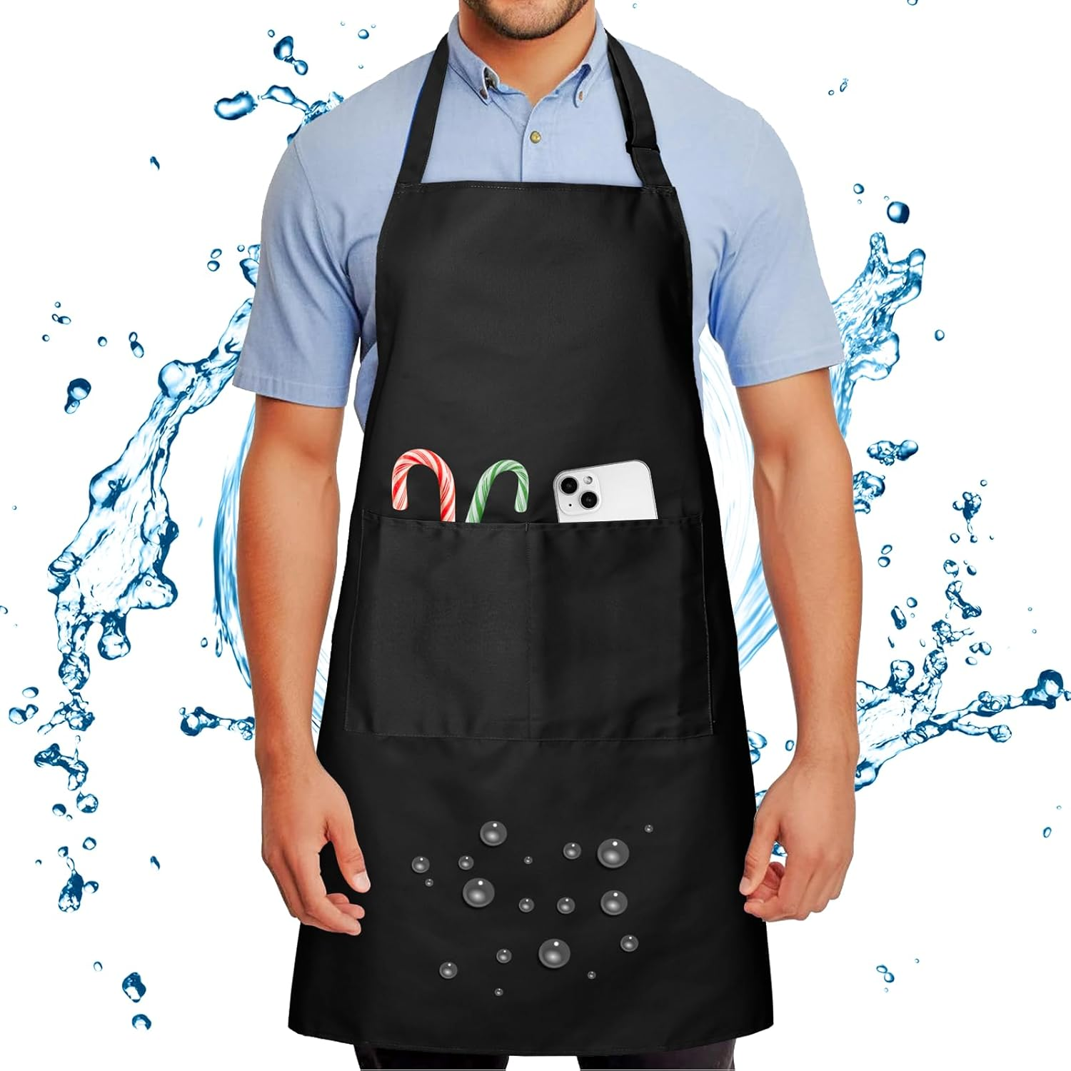 Chef Apron for Men and Women Wash Free Bib Apron with 2 Pockets Water & Oil Proof Adjustable Aprons Professional for Cooking Kitchen Gardening Painting BBQ