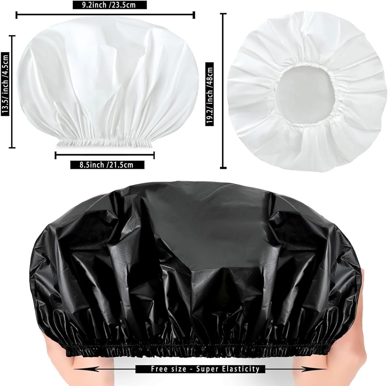 Super Jumbo Shower Cap 2 PCS Waterproof Shower Caps for Women,Extra Large Shower Cap,Reusable Super Large Bath Caps Hair Cap for Long Thick Curly Hair,Twist Braids (Black+White) image number 3