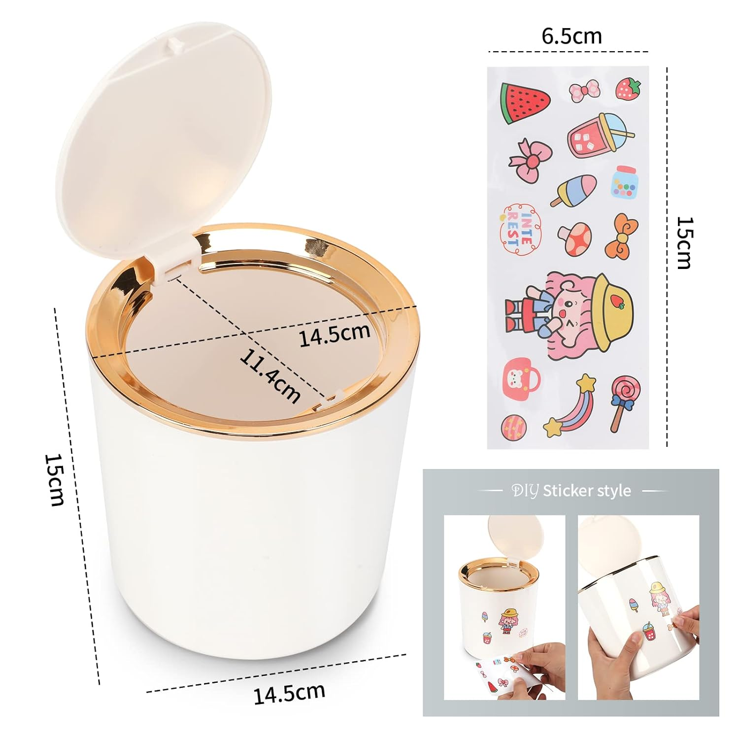 Small Trash Can Wastebasket with Lid round 2.6L Mini Desk Top Bin for Vanity Bathroom Bedroom Kitchen Office,Abs - Light Green image number 2