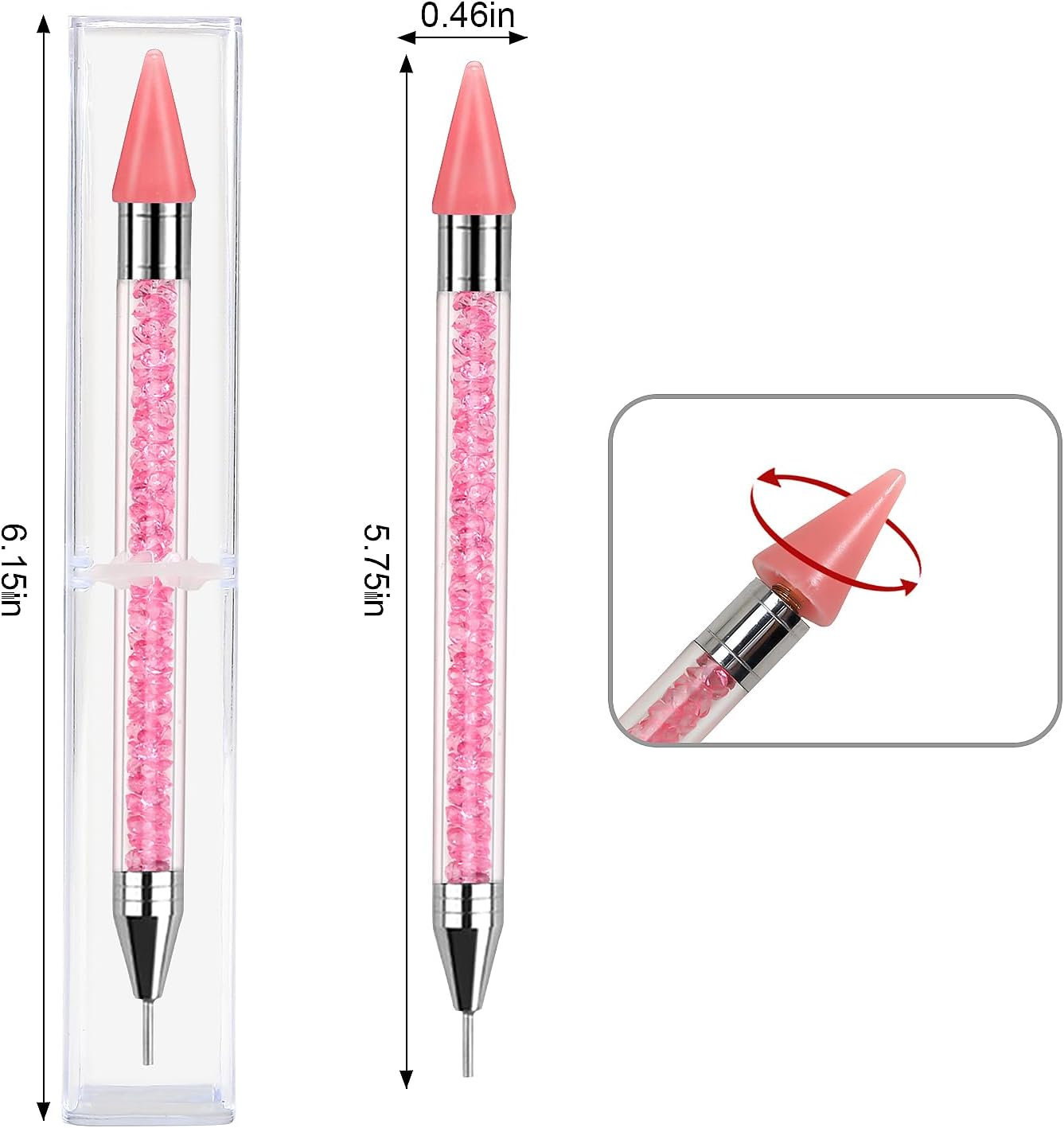 Erinde Dual-Ended Rhinestone Picker Tool, Acrylic Handle Wax Pencil, Diamond Painting Dotting Pen for DIY Nail Art with 2 Extra Tips, Pink image number 5