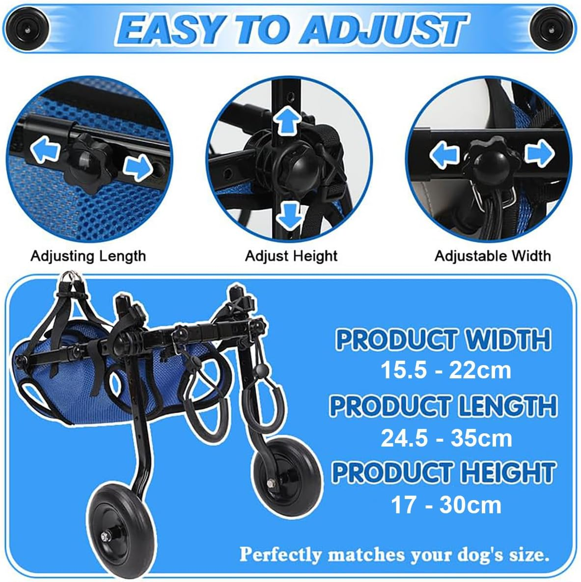 Portable Pet Wheelchair for Disabled Dogs Adjustable Dog Wheelchair for Back Legs Mobility Aids for Disabled Pets Dog Leg Brace and Hip Support (XS) image number 6