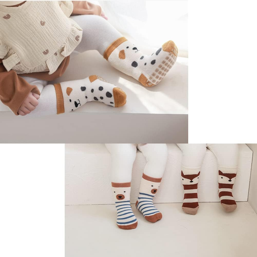Exegawe Baby Non Slip Socks Winter - 5 Pairs Toddler Kids Thick Warm Crew Socks with Grips for Girls Boys Non Skid Socks image number 6