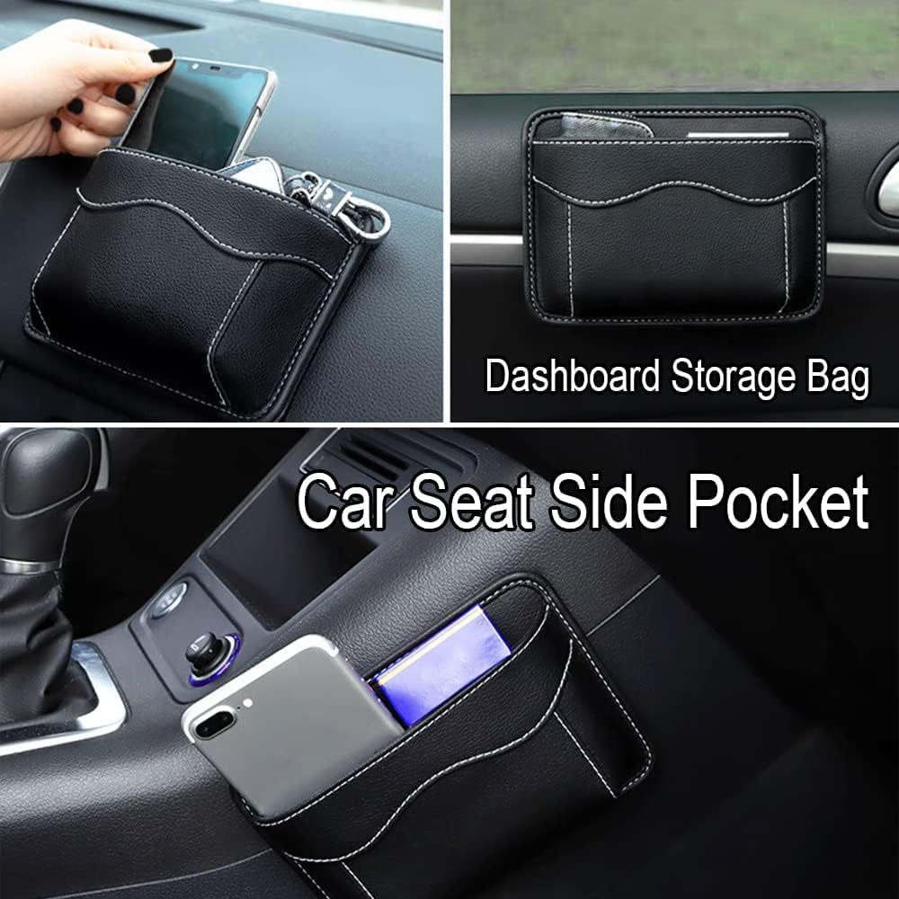 Car Side Pocket Organizer, PU Leather Storage Pocket Pouch Cell Phone Sunglasses Holder for Car