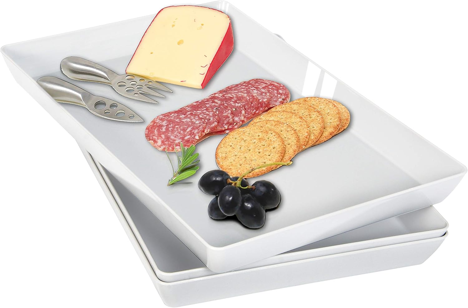 Youngever 3 Pack Plastic Serving Trays, Serving Platter for Parties, Sturdy ABS Material, 15 Inch X 10 Inch (Grey)