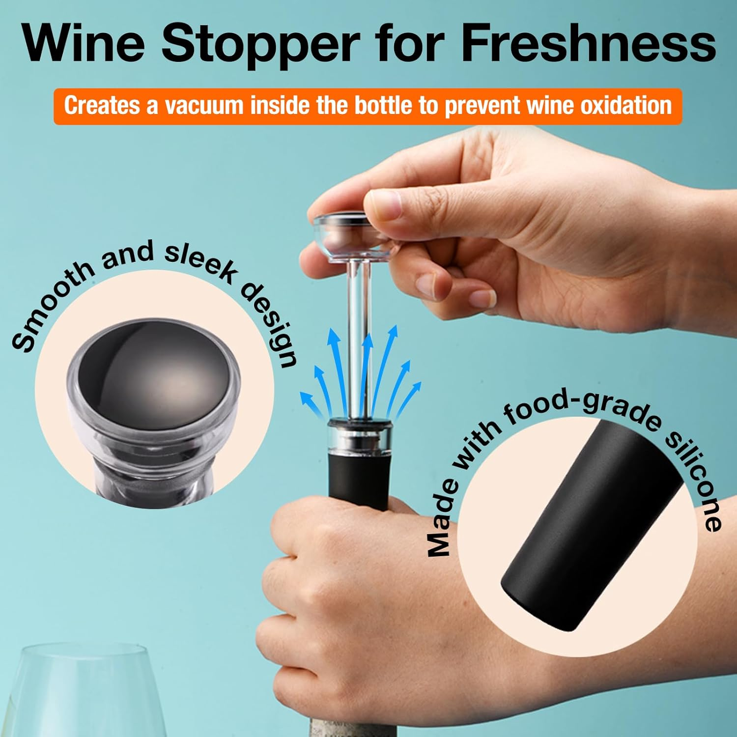 Electric Wine Opener 4-In-1 Set, Vacuum Wine Stopper, Pourer, Foil Cutter, Corkscrew, Battery Operated, Wine Aerator, Easy Wine Cork Removal to Storage(Sgs) image number 5