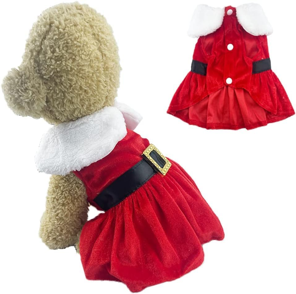 Dog Christmas Dress,Dog Christmas Outfit,Holiday Theme Puppy Dress,Velvet Red Dog Clothes for Small Dog Girl,Christmas Dog Cat Costume for Pet (Red, XL) image number 1