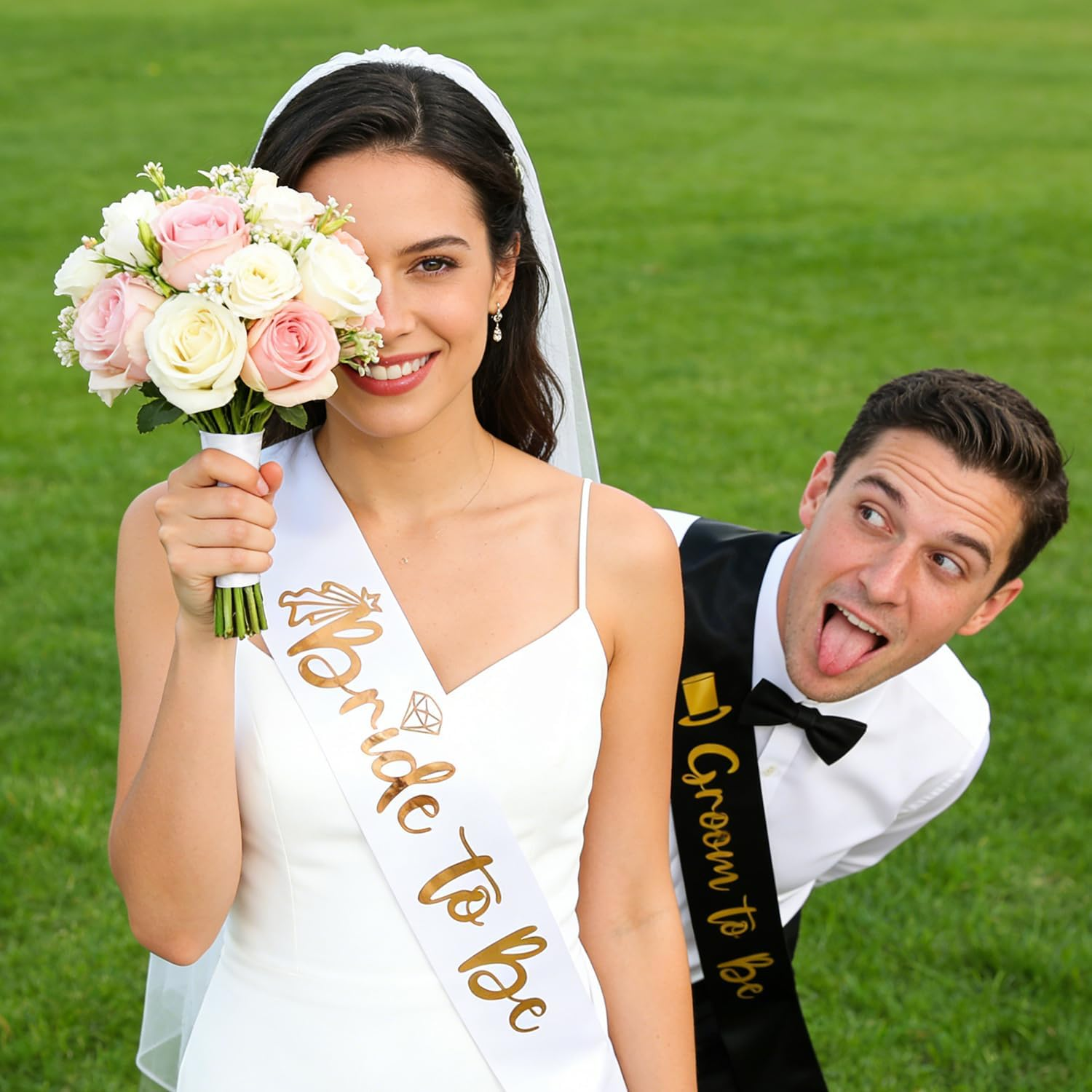 Bride to Be&Groom to Be 2 Pack Sash for Bridal Shower,Bachelorette Party Sash,Bridal Shower Favors and Decorations.(White&Black)