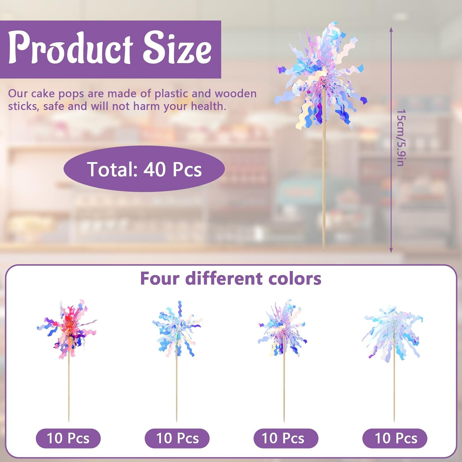 40 Pieces Colorful Firework Cupcake Toppers, Sparkle Tinsel Birthday Cake Decorations, Foil Frill Toothpicks for Christmas Wedding Party Graduation Ceremony Decor (Style 1) image number 6