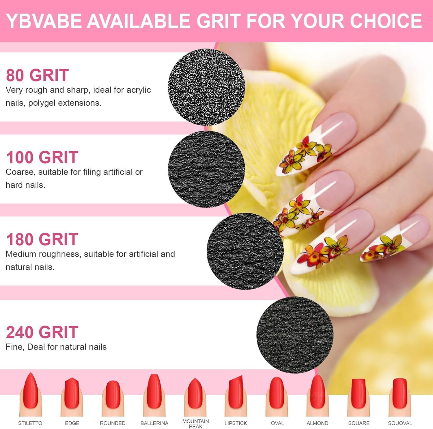 YBVABE Nail File Black 48 Pack - 100/180 Grit for Precision Nail Shaping, Durable Washable Emery Boards for Nails, Ideal for Acrylics, Professional Salon Quality, Dual Grit Manicure and Pedicure Tool image number 4