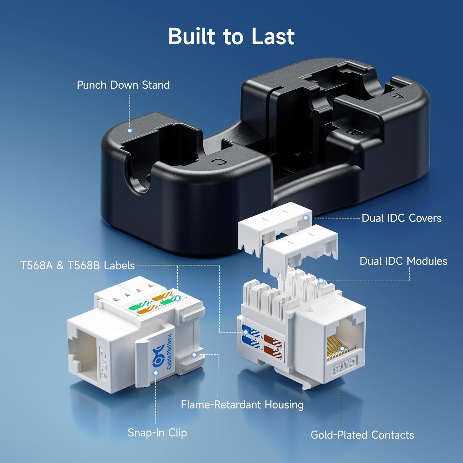 Cable Matters [UL Listed] 25-Pack 10Gbps Cat6 Keystone Jacks, RJ45 Keystone Jack, Ethernet Modular Jack in White with Punch-Down Stand for Patch Panel and Wall Plate image number 6